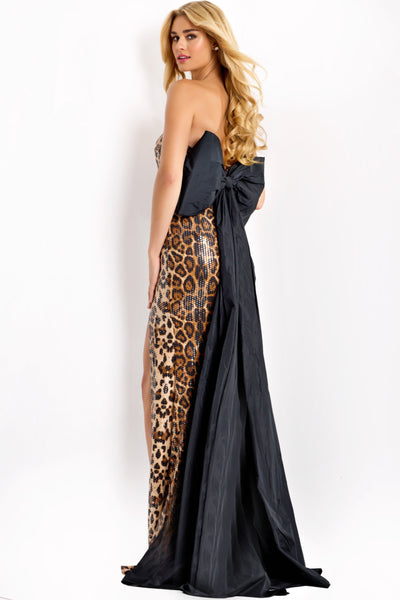 Jovani 48651 - Sweetheart Leopard Sequin Gown with Satin Bow Prom Dresses In Brown