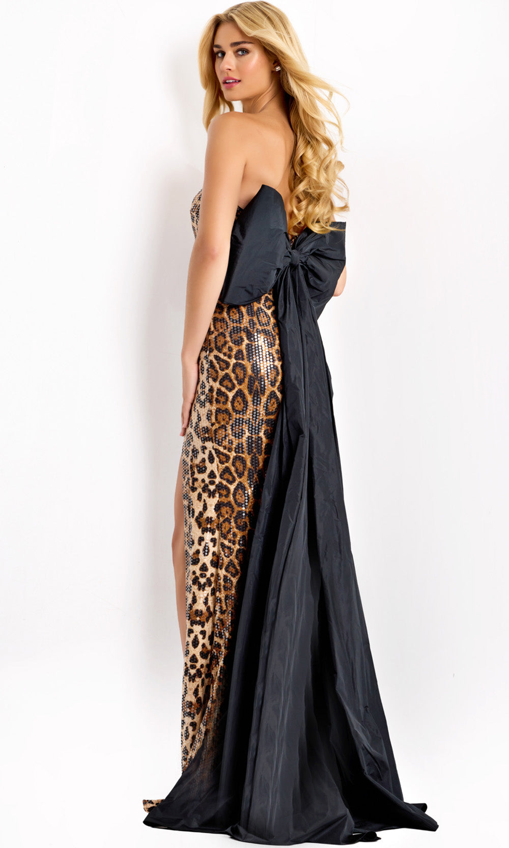 Jovani 48651 - Sweetheart Leopard Sequin Gown with Satin Bow