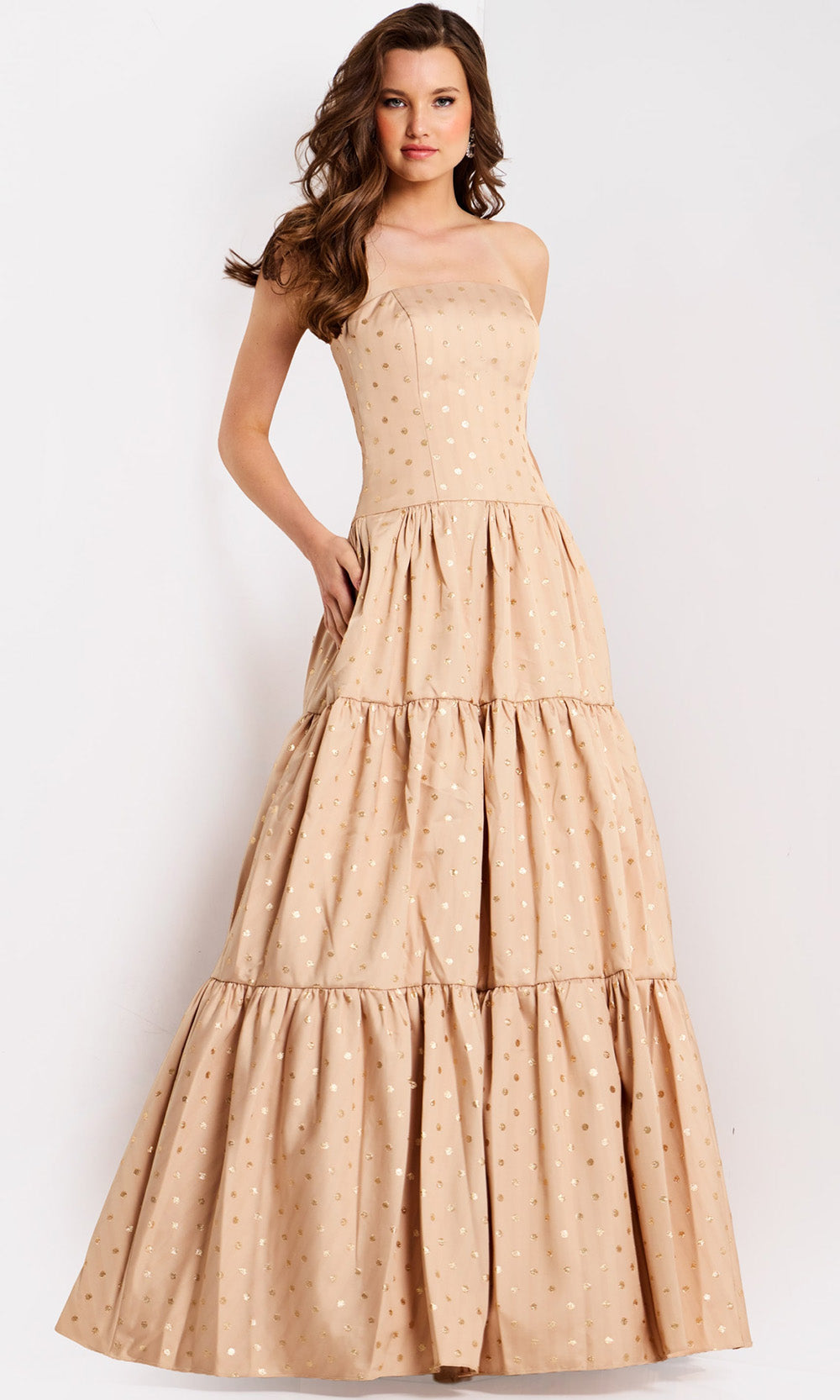 Jovani 49341 - Tiered A-Line Dress with Polka Dot Detail