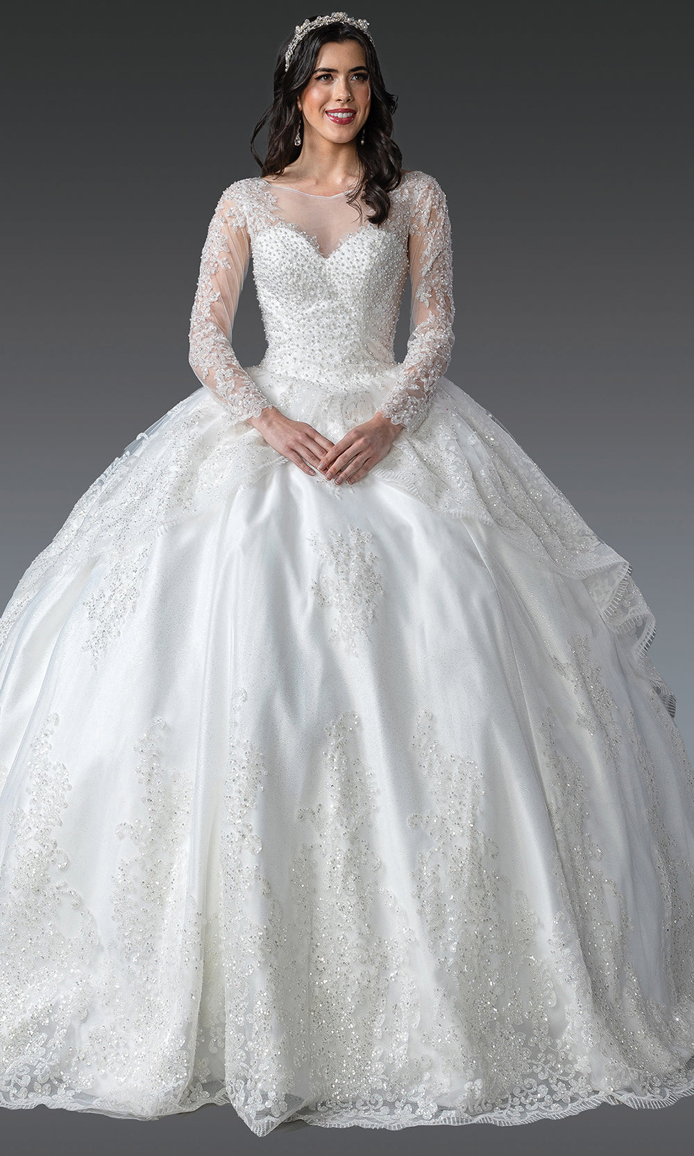Dancing Queen Bridal 0276 - Cutout Back Beaded Lace Ballgown Wedding Dresses in White 