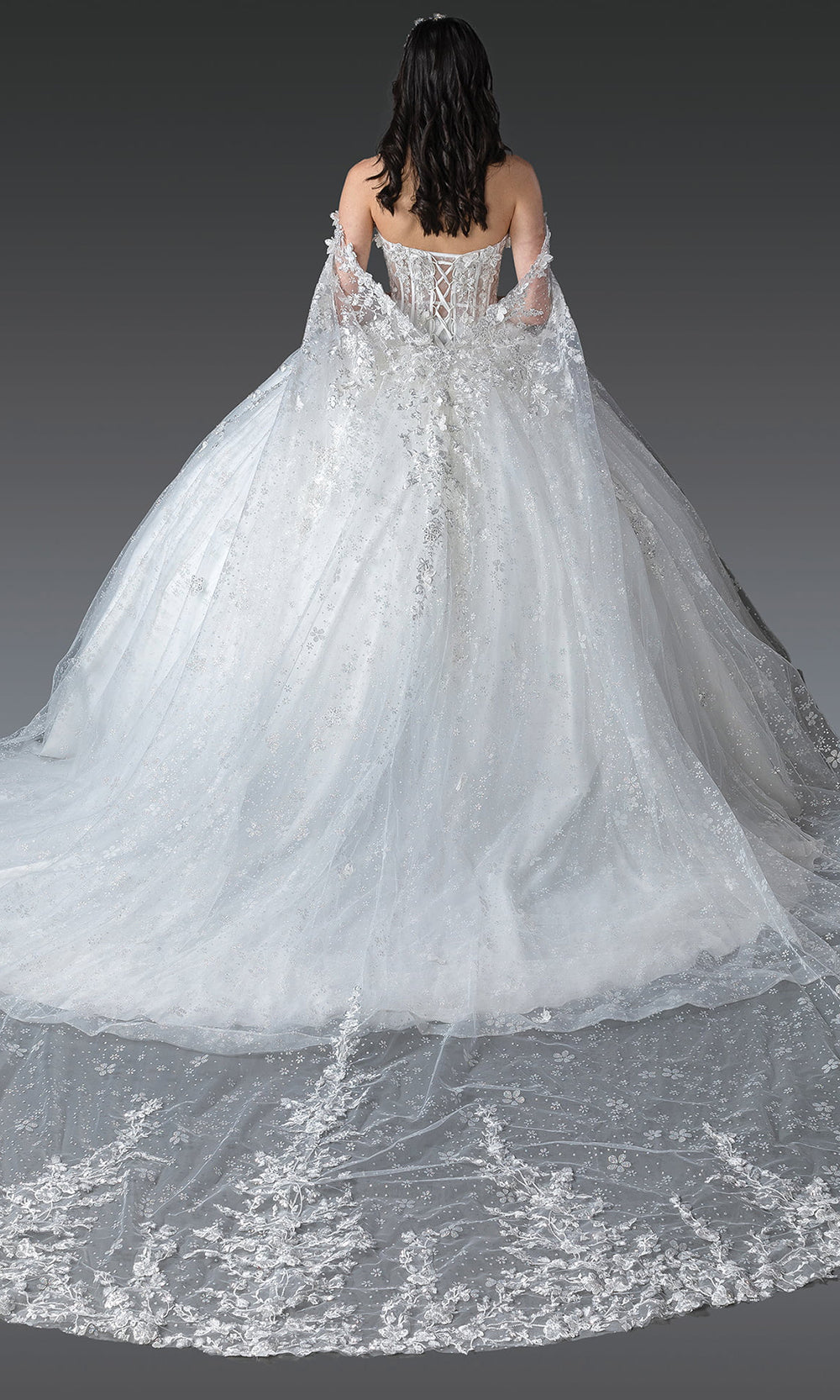 Dancing Queen Bridal 0277 - Off Shoulder Cape Sleeve 3D Floral Ballgown Bridal Dresses in White 