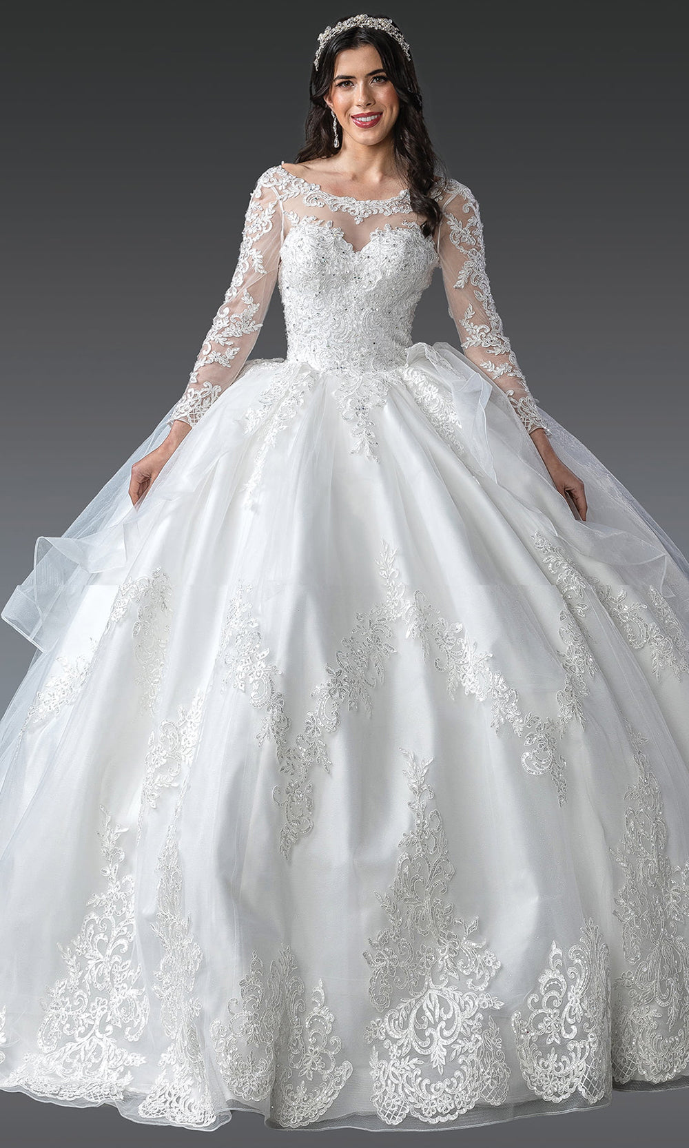 Dancing Queen Bridal 0280 - Illusion Neckline Embroidered Lace Ballgown Bridal Dresses in White
