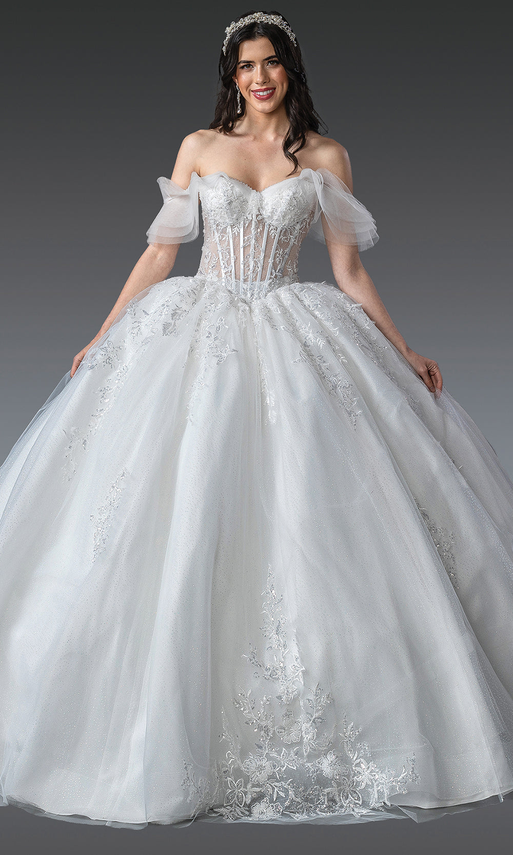 Dancing Queen Bridal 0282 - Lace Corset Sweetheart Ballgown Wedding Dresses in Off White
