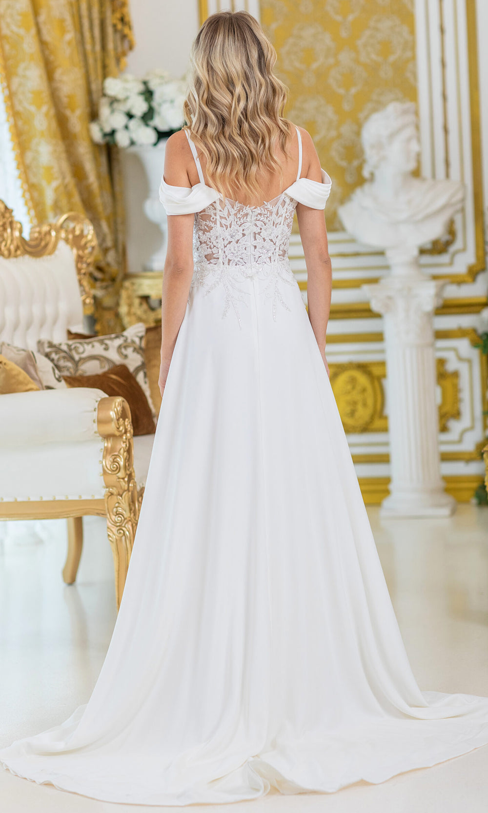 Dancing Queen Bridal 0284 - Cold Shoulder Embellished Corset A-Line Gown Wedding Dresses in White