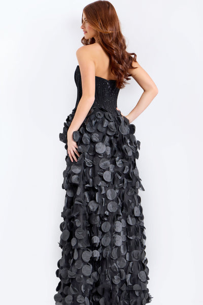 Jovani 49384 - Beaded Corset A-Line Dress with Petal Applique Prom Dresses In Black