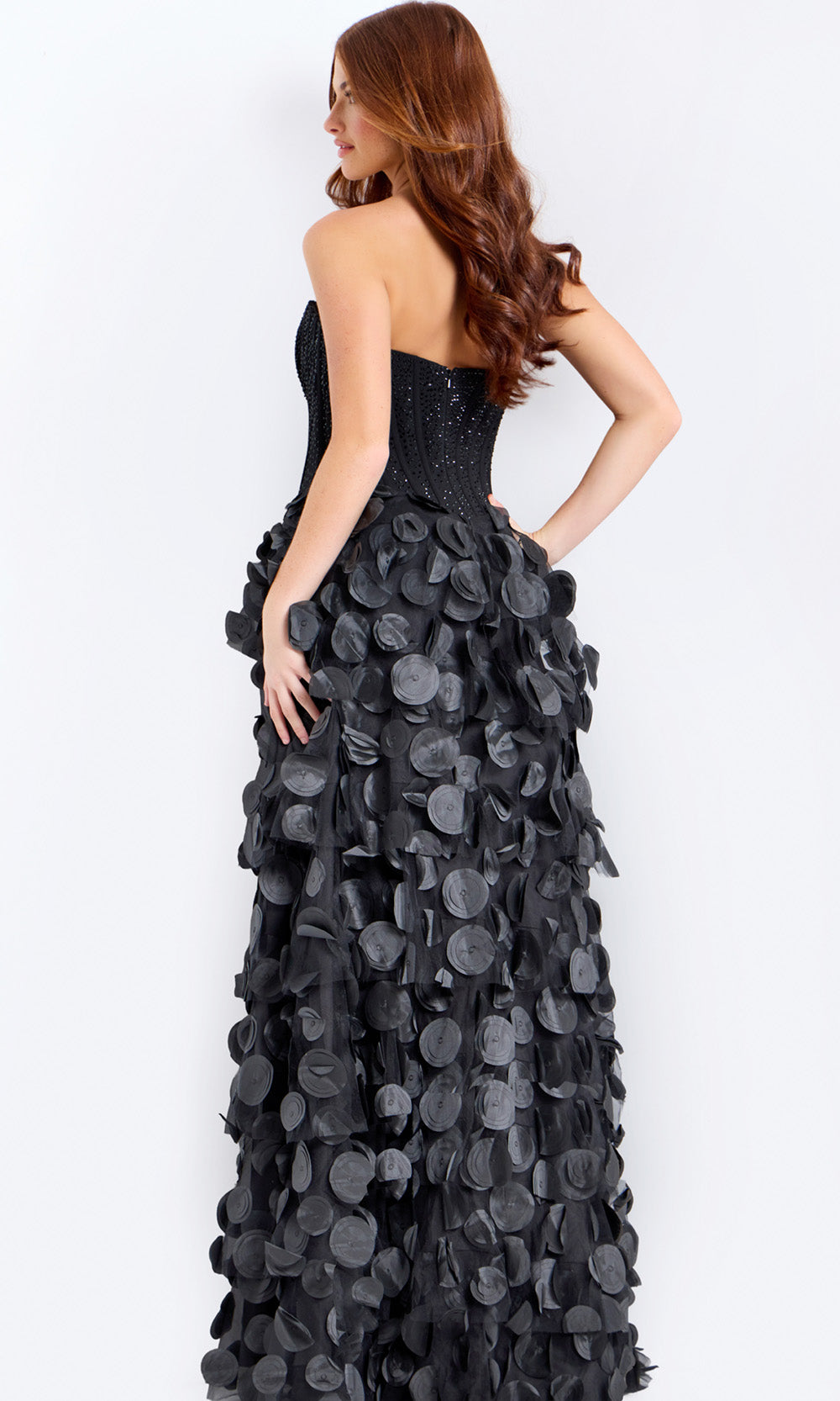 Jovani 49384 - Beaded Corset A-Line Dress with Petal Applique