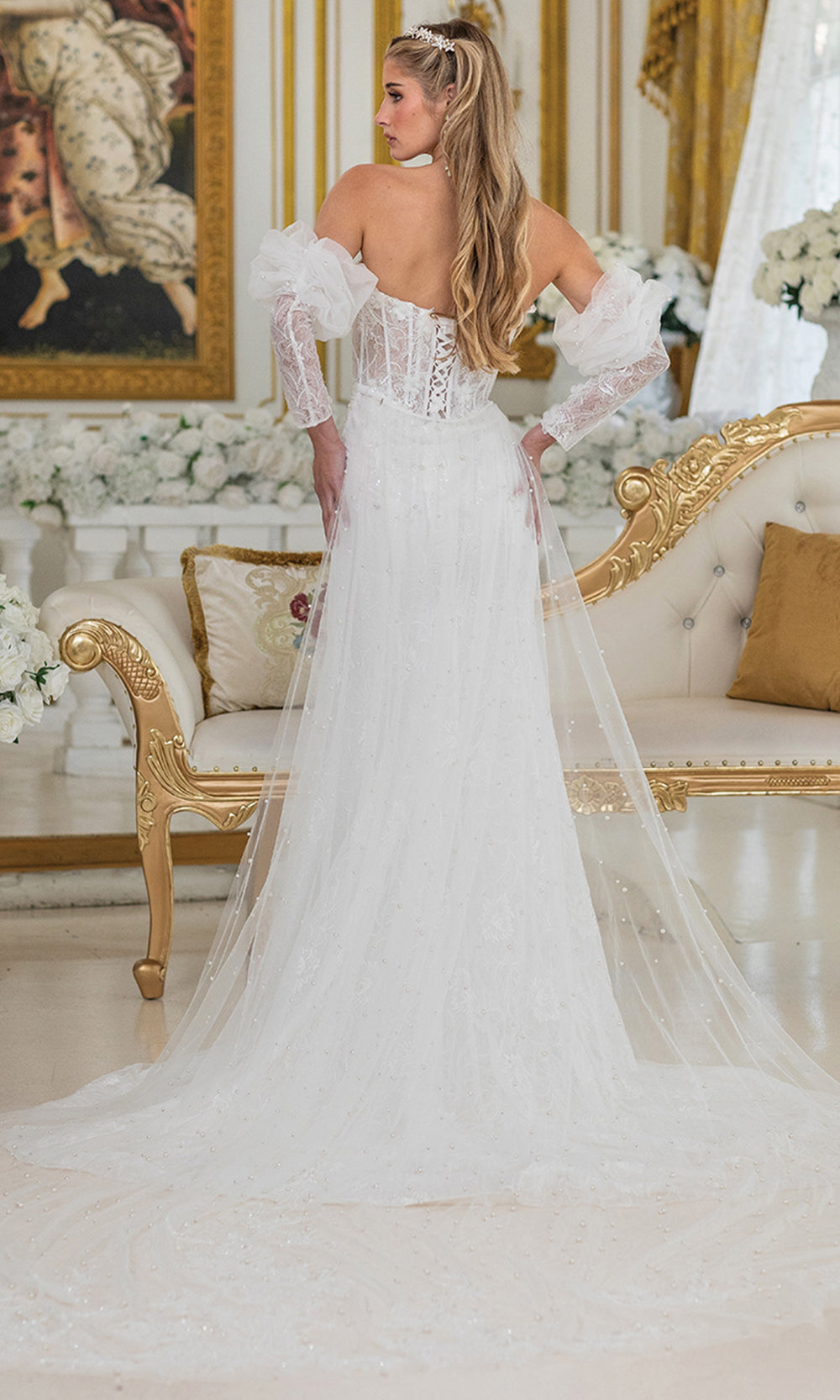 Dancing Queen Bridal 0295 - Sweetheart Lace Applique Gown with Overskirt Wedding Dresses in White