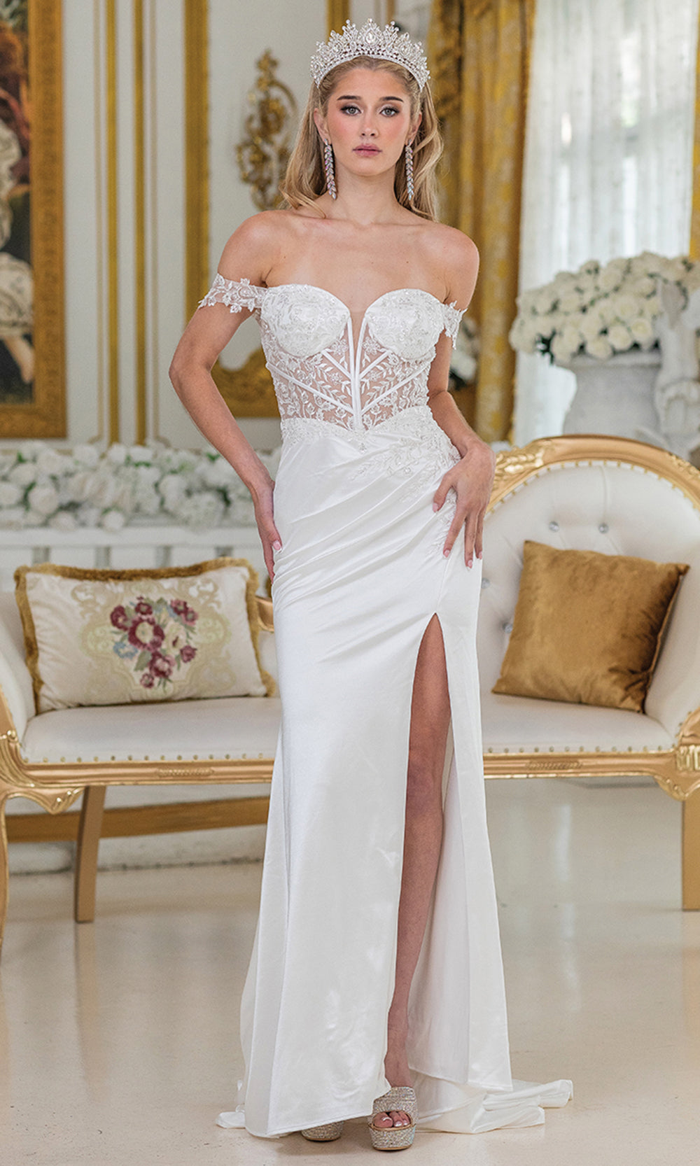 Dancing Queen Bridal 0308 - Sweetheart Neckline Applique Sheath Gown Bridal Dresses in White