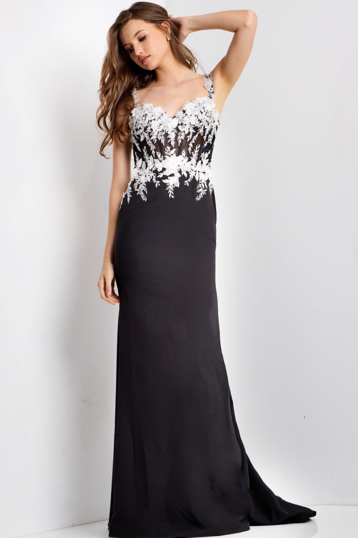Jovani 49465 - Sweetheart Embroidered Prom Gown Prom Dresses in Black and White