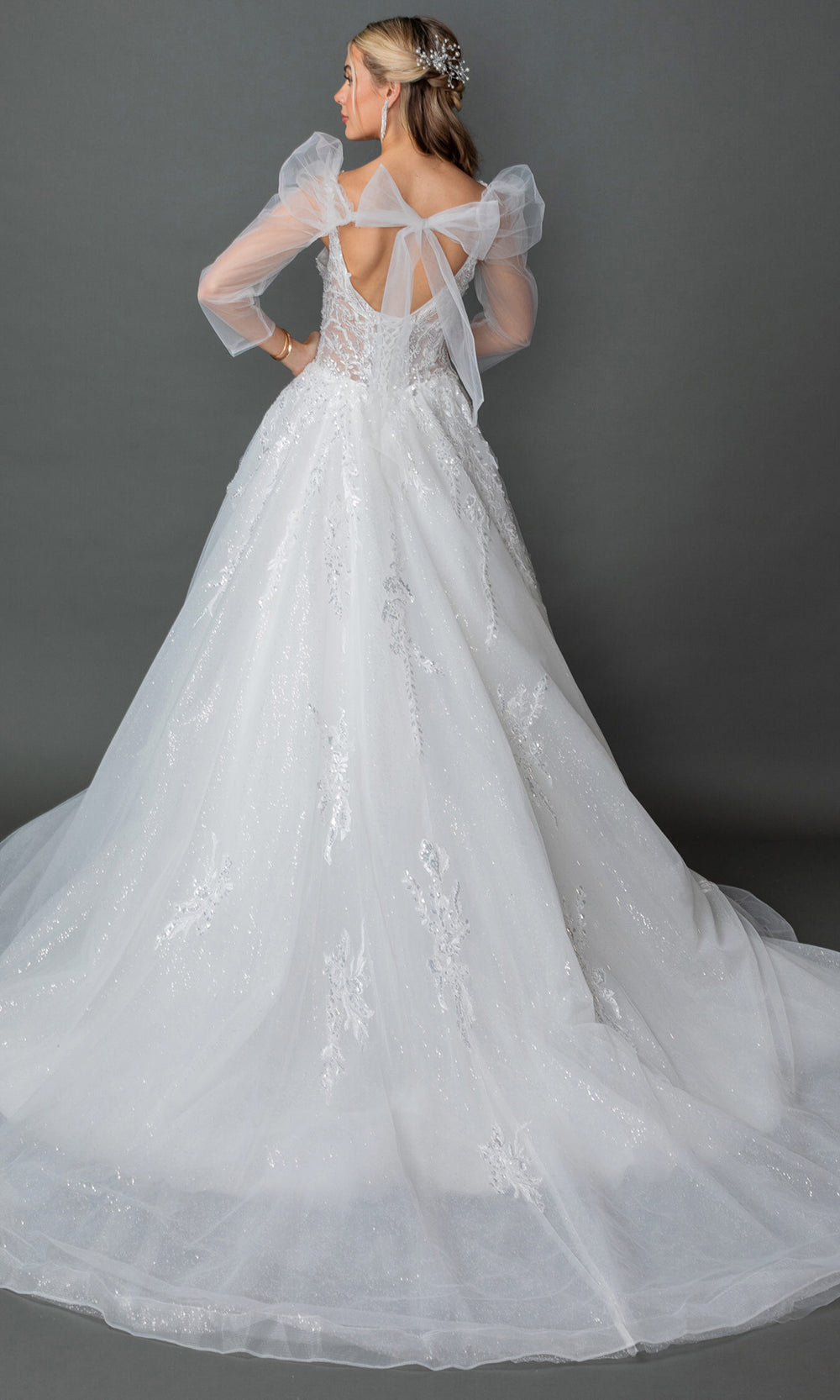 Dancing Queen Bridal 0315 - Plunging V-Neck Embellished Ballgown Wedding Dresses in White