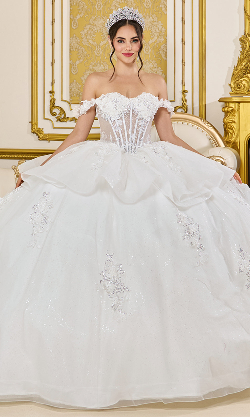 Dancing Queen Bridal 0317 - Off Shoulder Lace Applique Long Gown Wedding Dresses in White 