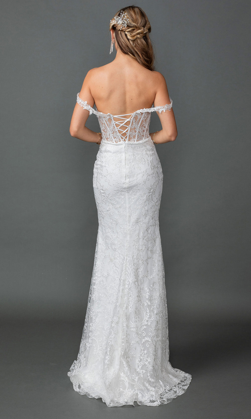 Dancing Queen Bridal 0319 - Lace Applique Off Shoulder Sheath Gown Bridal Dresses in White 