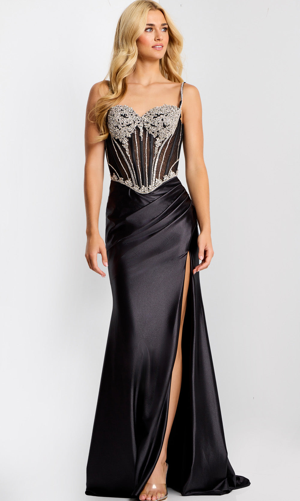 Jovani 47849 - Spaghetti Strap Sheer Corset Prom Gown