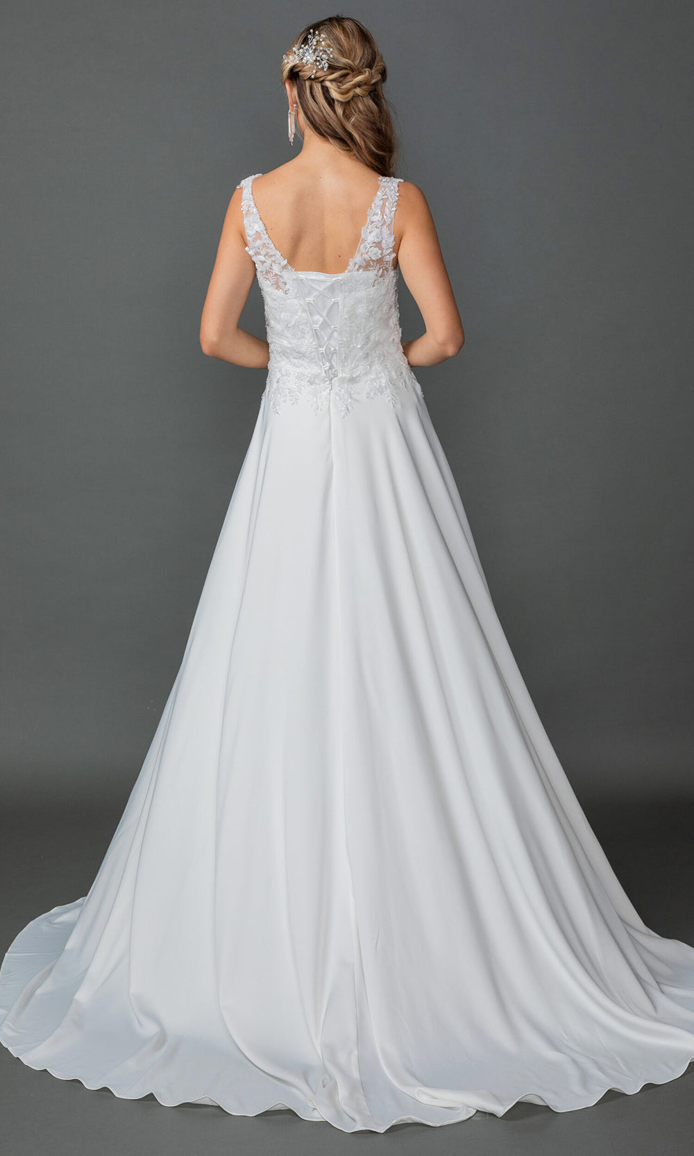 Dancing Queen Bridal 0326 - Lace Bodice Wide Strap A-Line Gown Bridal Dresses in White