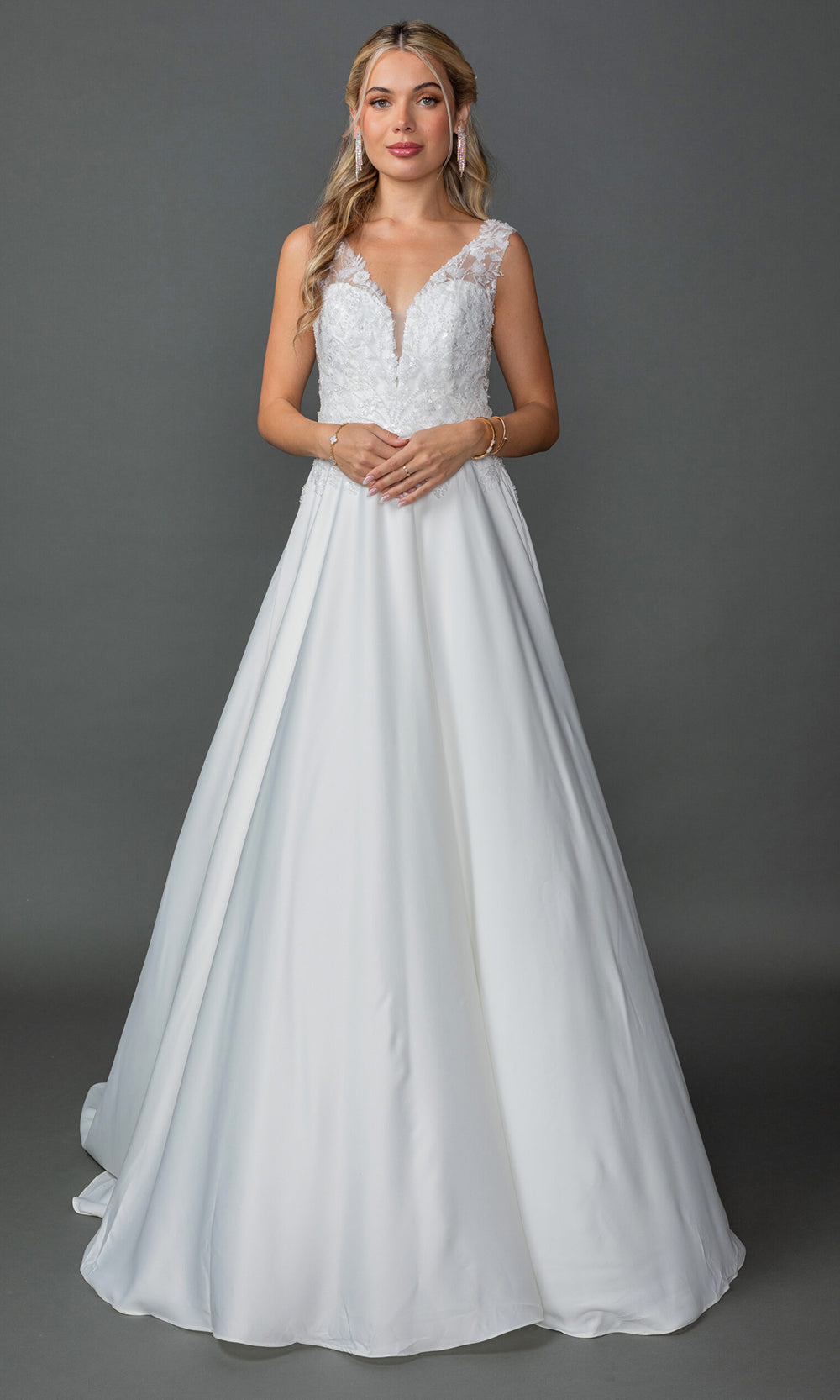 Dancing Queen Bridal 0326 - Lace Bodice Wide Strap A-Line Gown Bridal Dresses in White