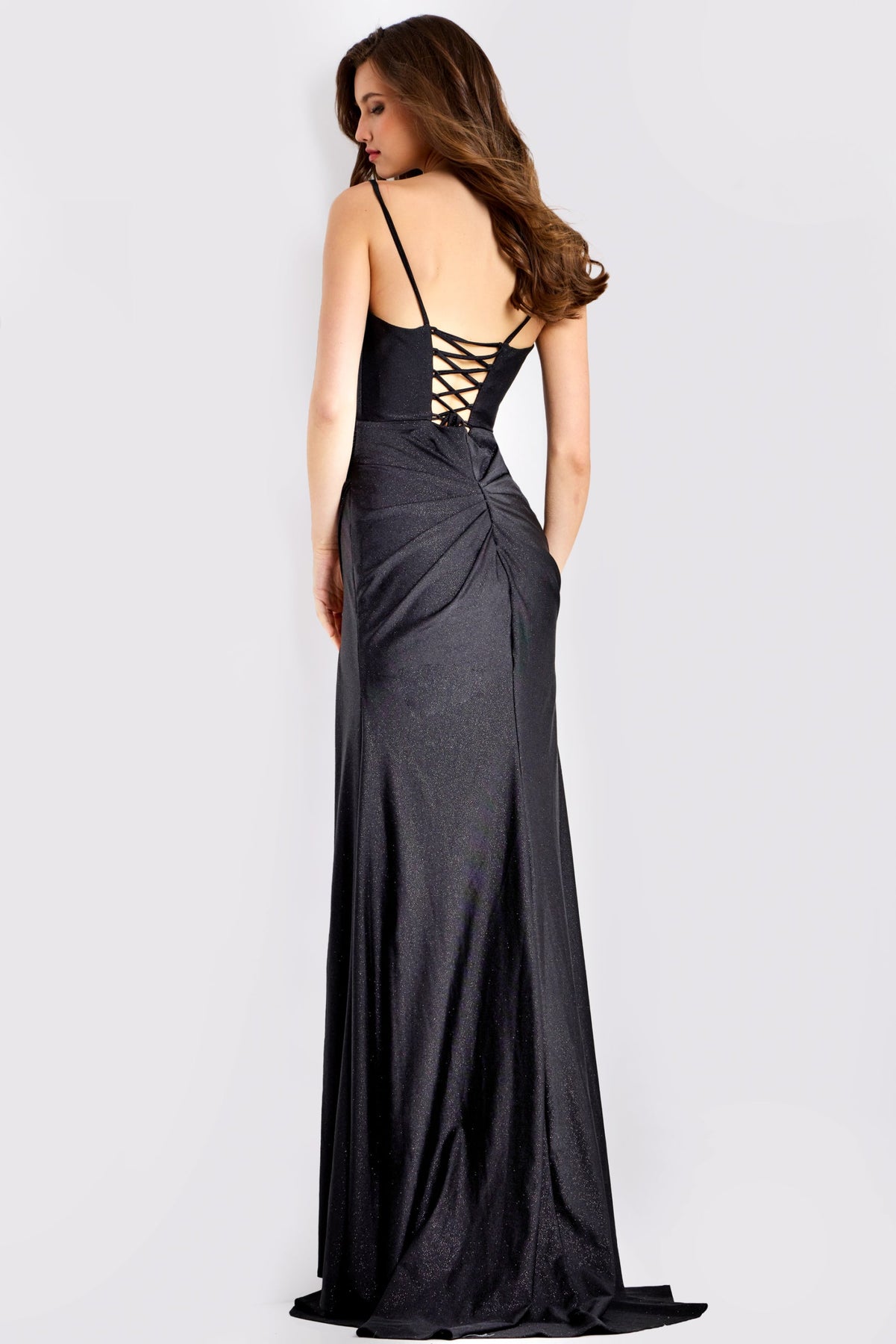Jovani 49616 - Lace-Up Back Fitted Long Dress Prom Dresses in In Black