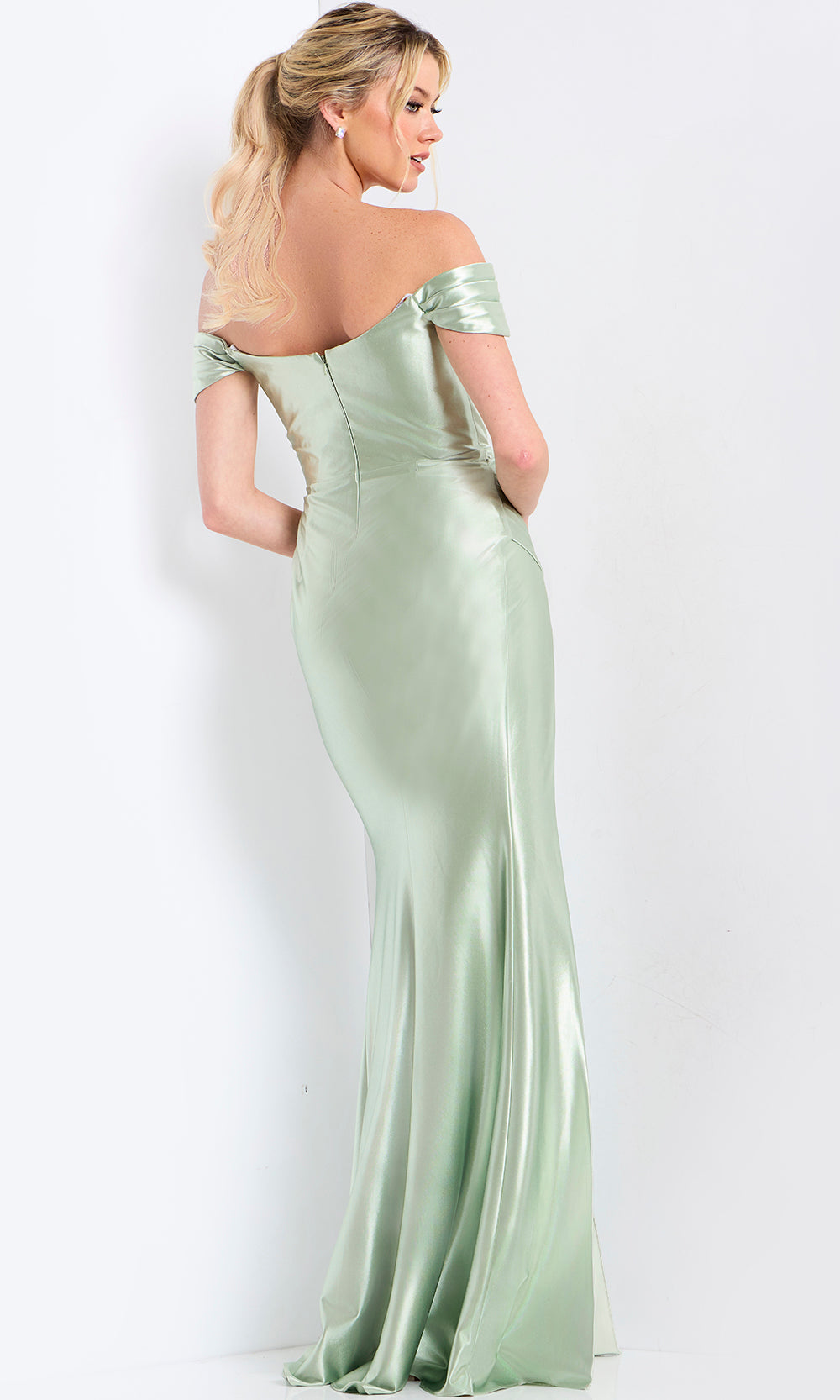 Jovani 47863 - Off Shoulder Prom Gown with Ruched Detail Special Occasion Dress In Sage