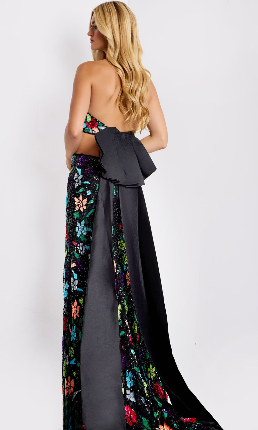 Jovani 49251 - Floral Sequin Cutout Dress with Bow Back