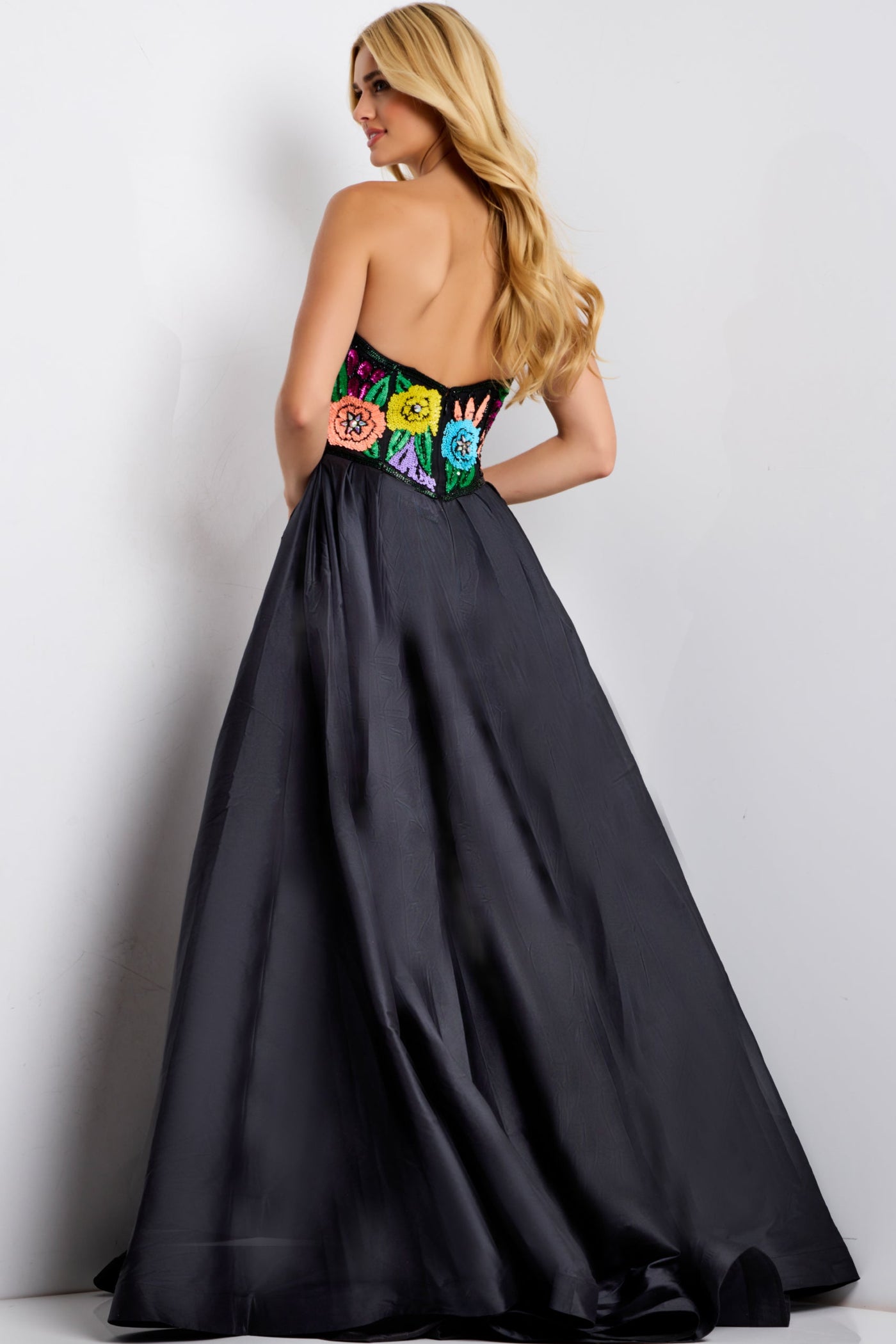 Jovani 49233 - Sweetheart Basque Ballgown with Floral Beading Prom Dresses in Black and Multi