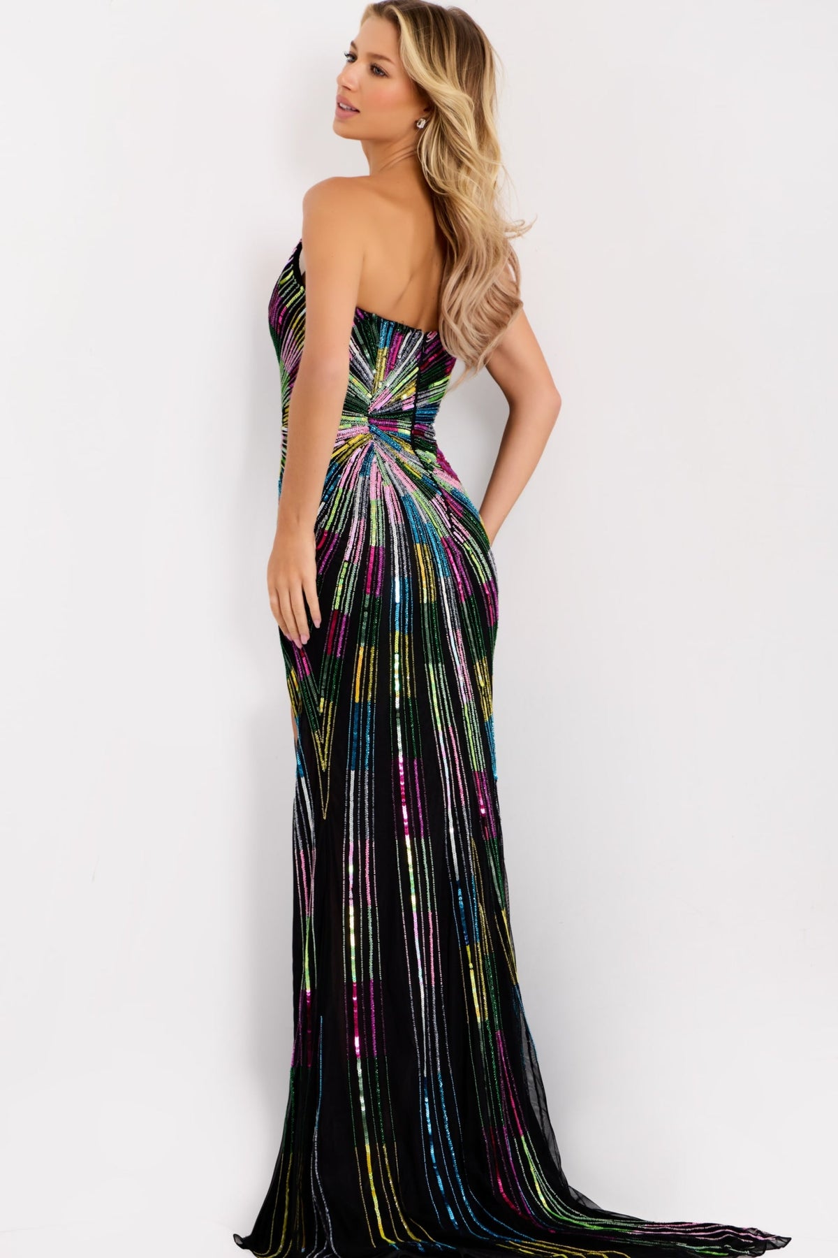 Jovani 48564 - Strapless Starburst Pattern Evening Gown Prom Dresses in Black and Multi