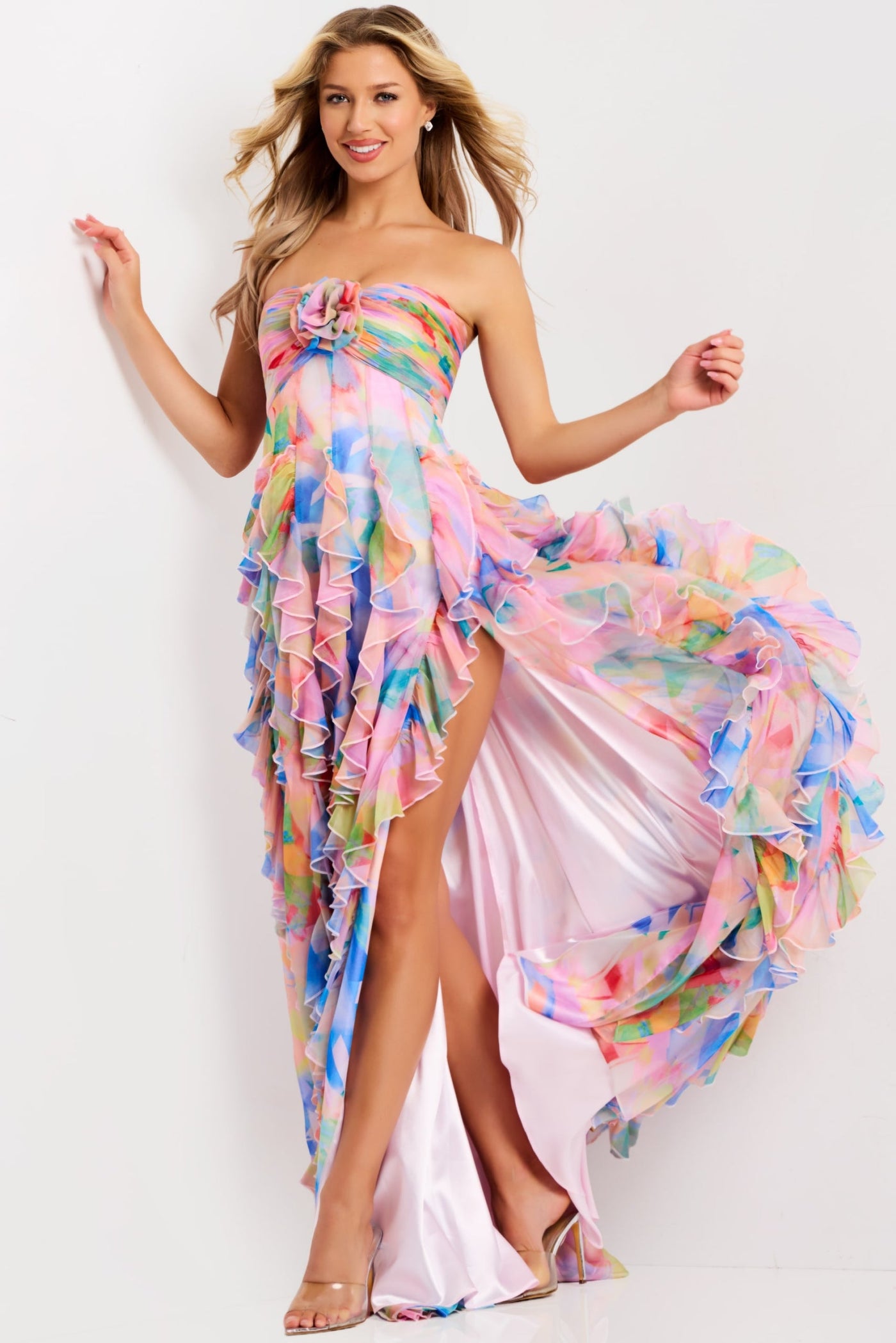 Jovani 46381 - Colorful Straight Neck Ruffle Gown Prom Dresses in In Multi