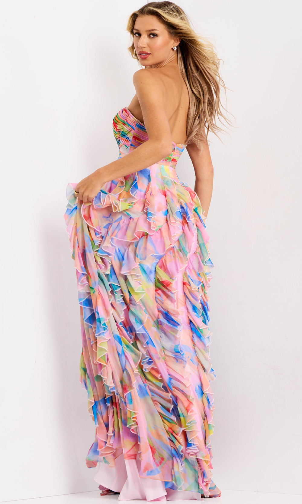 Jovani 46381 - Colorful Straight Neck Ruffle Gown