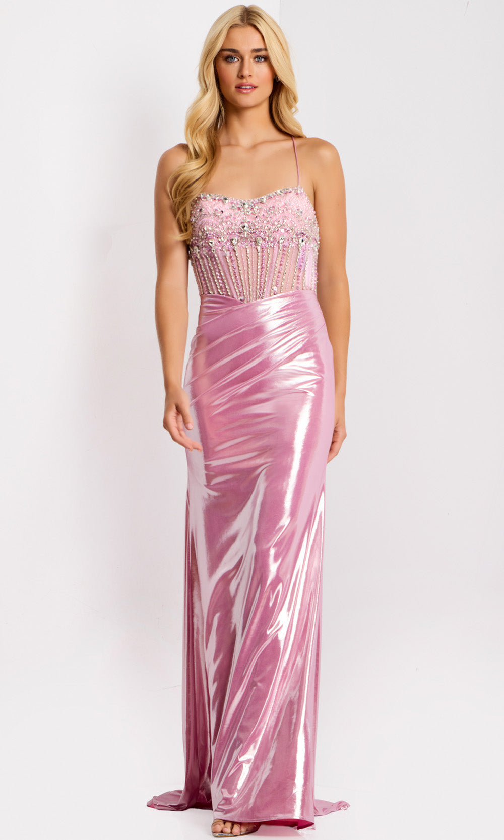 Jovani 47325 - Strapless Satin Dress with Beaded Top