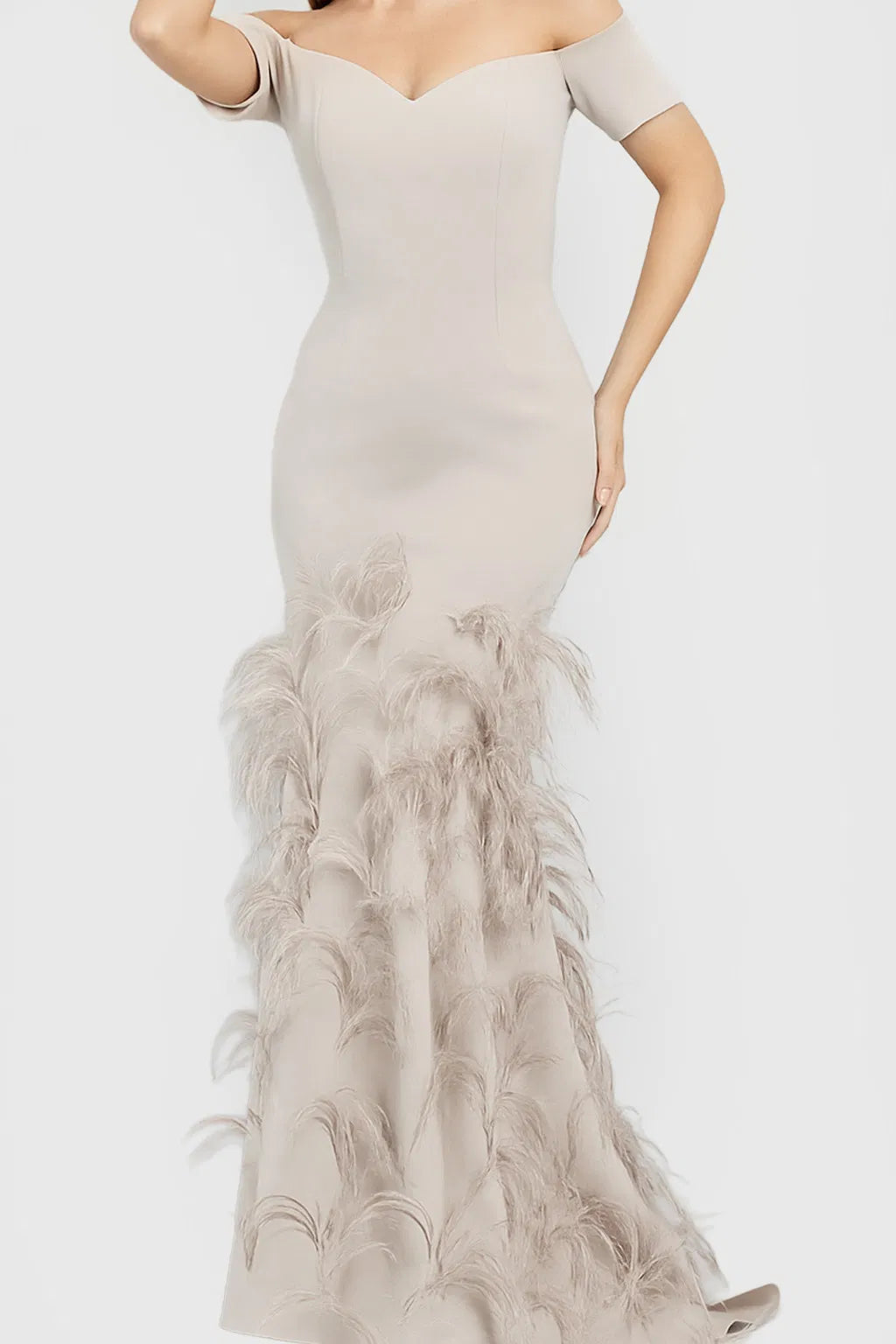 Jovani 08384 - Feather Trumpet Gown