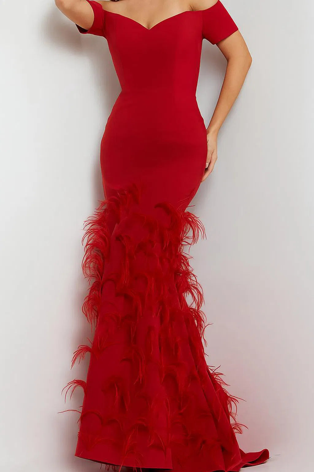 Jovani 08384 - Feather Trumpet Gown