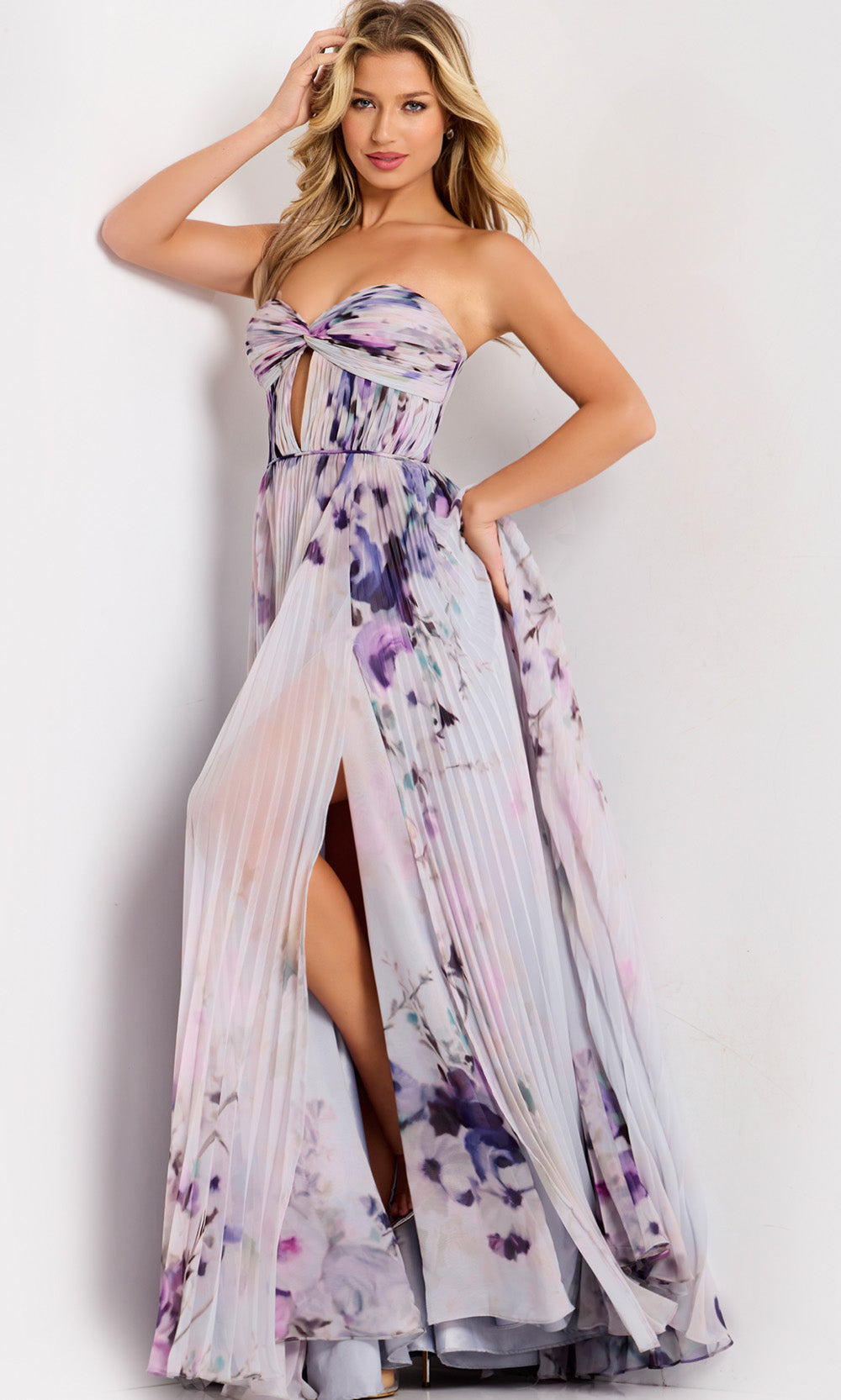 Jovani 42564 - Pleated Bodice Sweetheart Flowy Dress