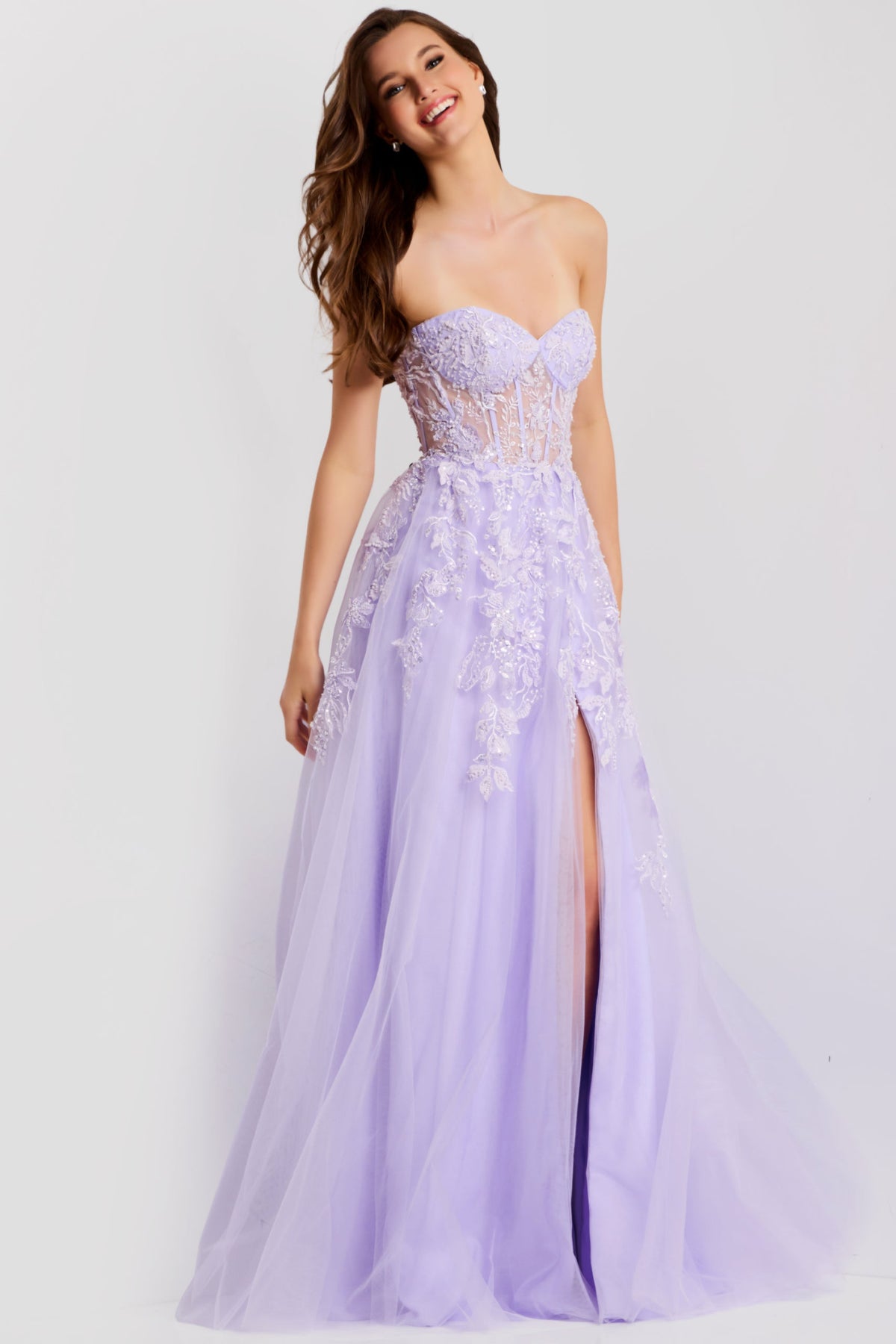 Jovani 49656 - Sweetheart A-Line Dress with Floral Embroidery Prom Dresses in In Purple