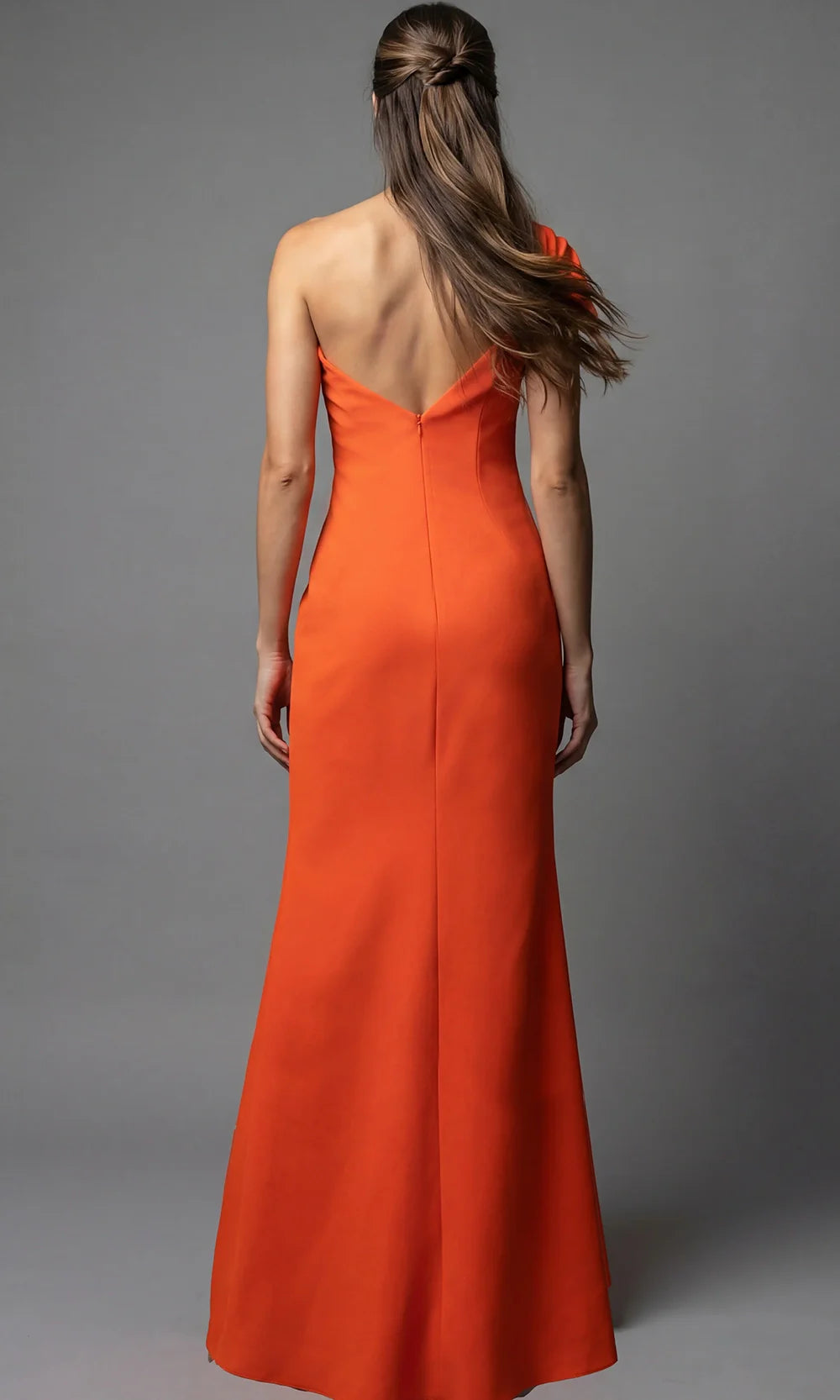 Jovani 09961 - Pleated Detail Asymmetric Long Gown Prom Dresses  in Orange  