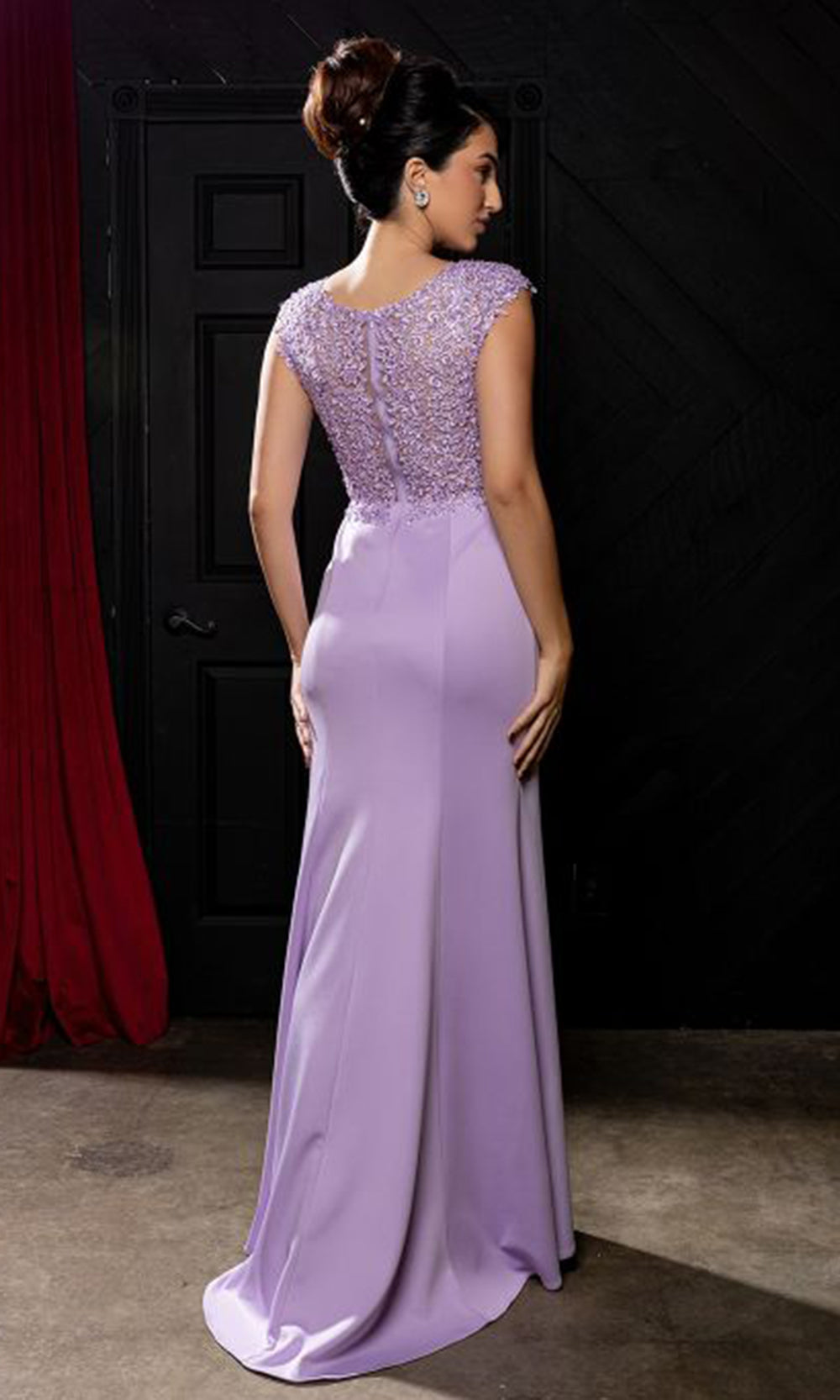 May Queen RQ8256 - Illusion Lace Top Cap Sleeve Evening Gown