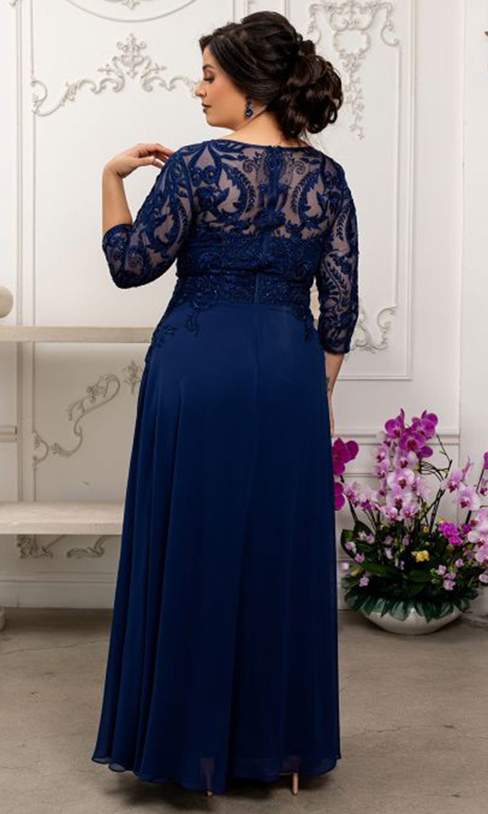 May Queen MQ2210 - Jewel Neck Lace Bodice Formal Gown