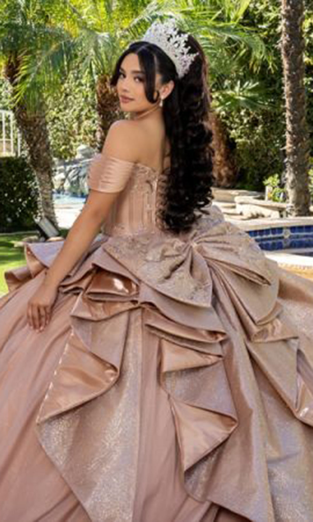 May Queen LK297 - Bow Accent Ballgown Evening Dress Quinceanera Dresses in Pink 