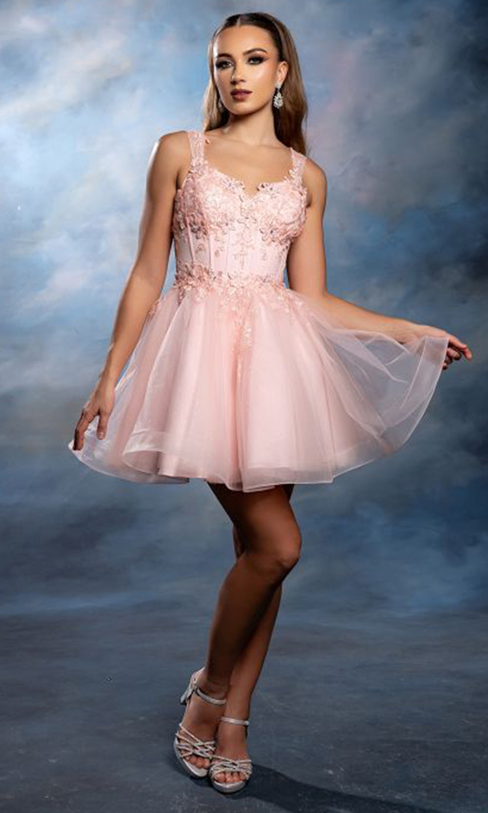 May Queen MQ2225 - Wide Strap Embroidered Short A-Line Dress