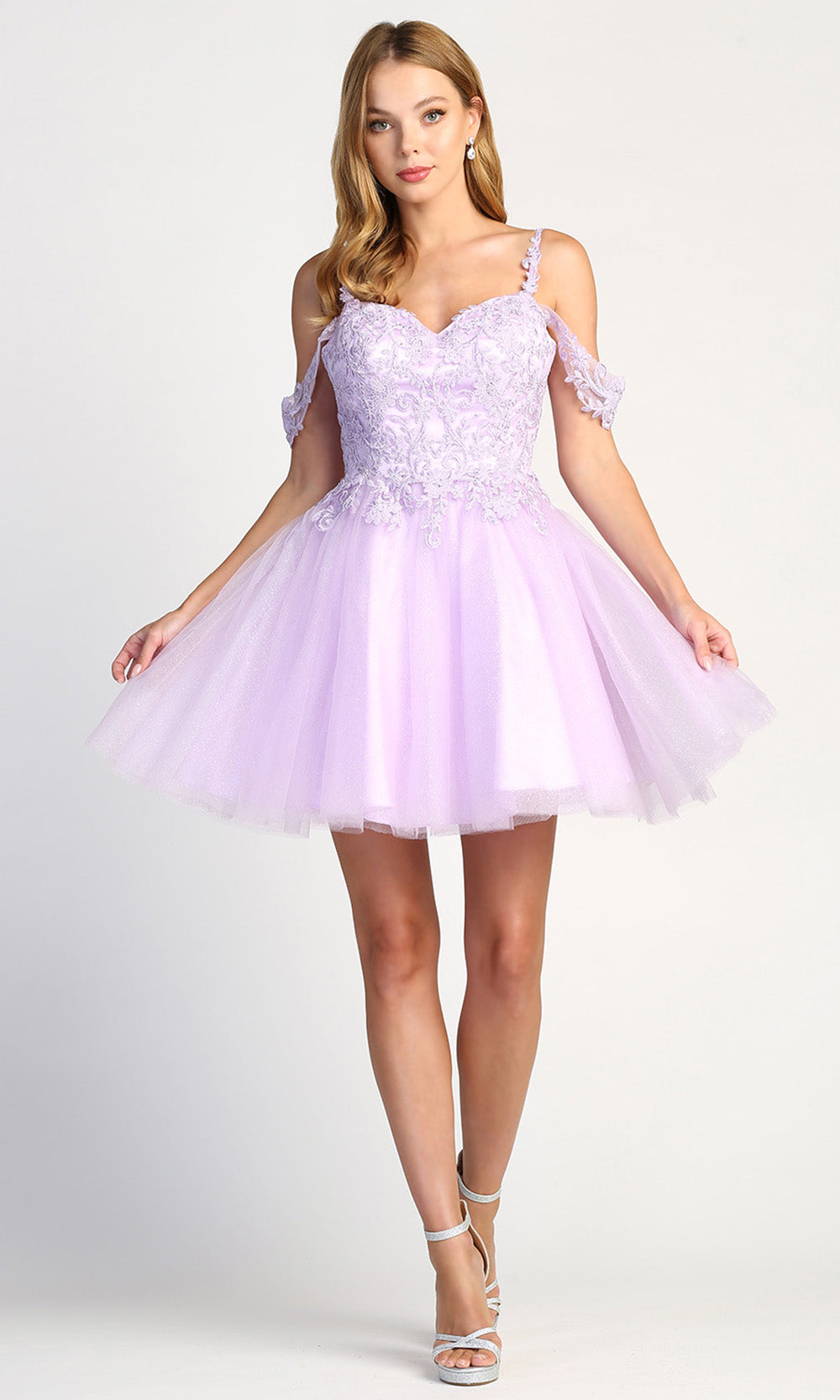 Adora Design 1006 - Layered A-Line Cocktail Dress with Appliques Cocktail Dresses in Purple  