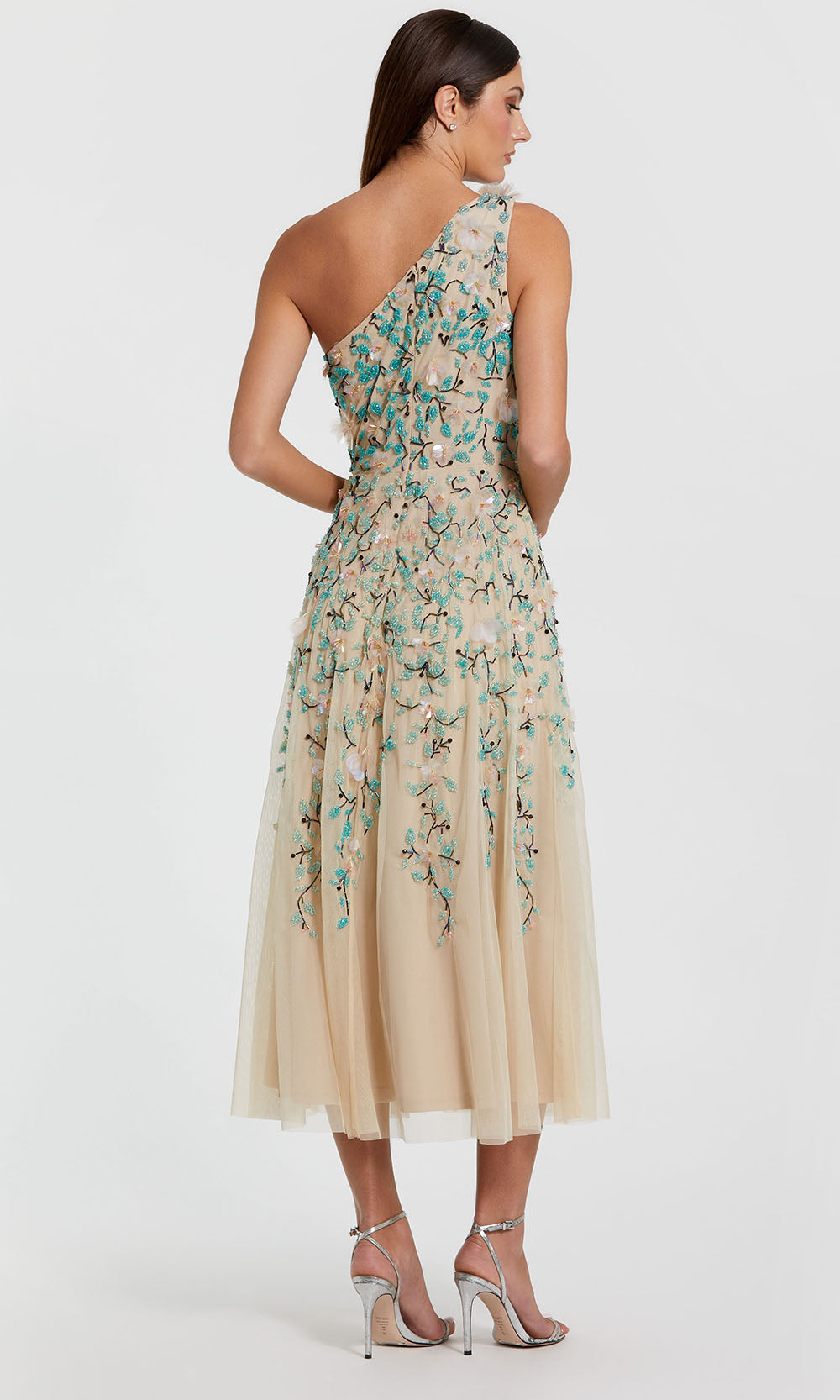 Mac Duggal 10086 - Asymmetric Floral Beaded A-line Dress Wedding Guest in Nude Multi