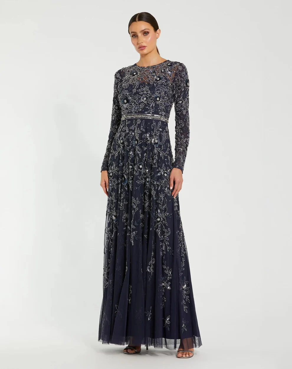 Mac Duggal 10093 - Floral Embellished Jewel Neck Gown