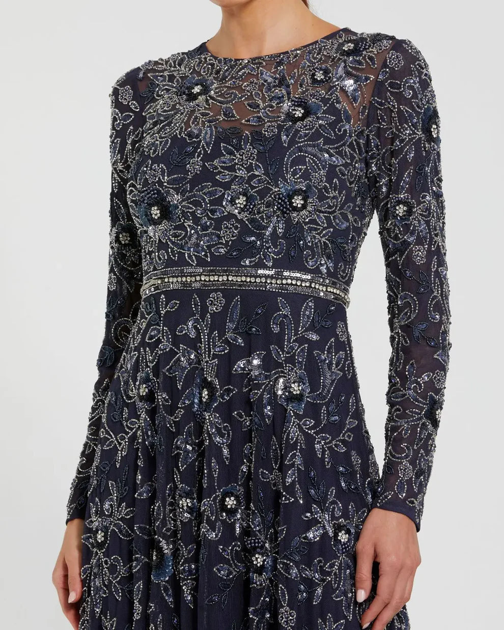 Mac Duggal 10093 - Floral Embellished Jewel Neck Gown