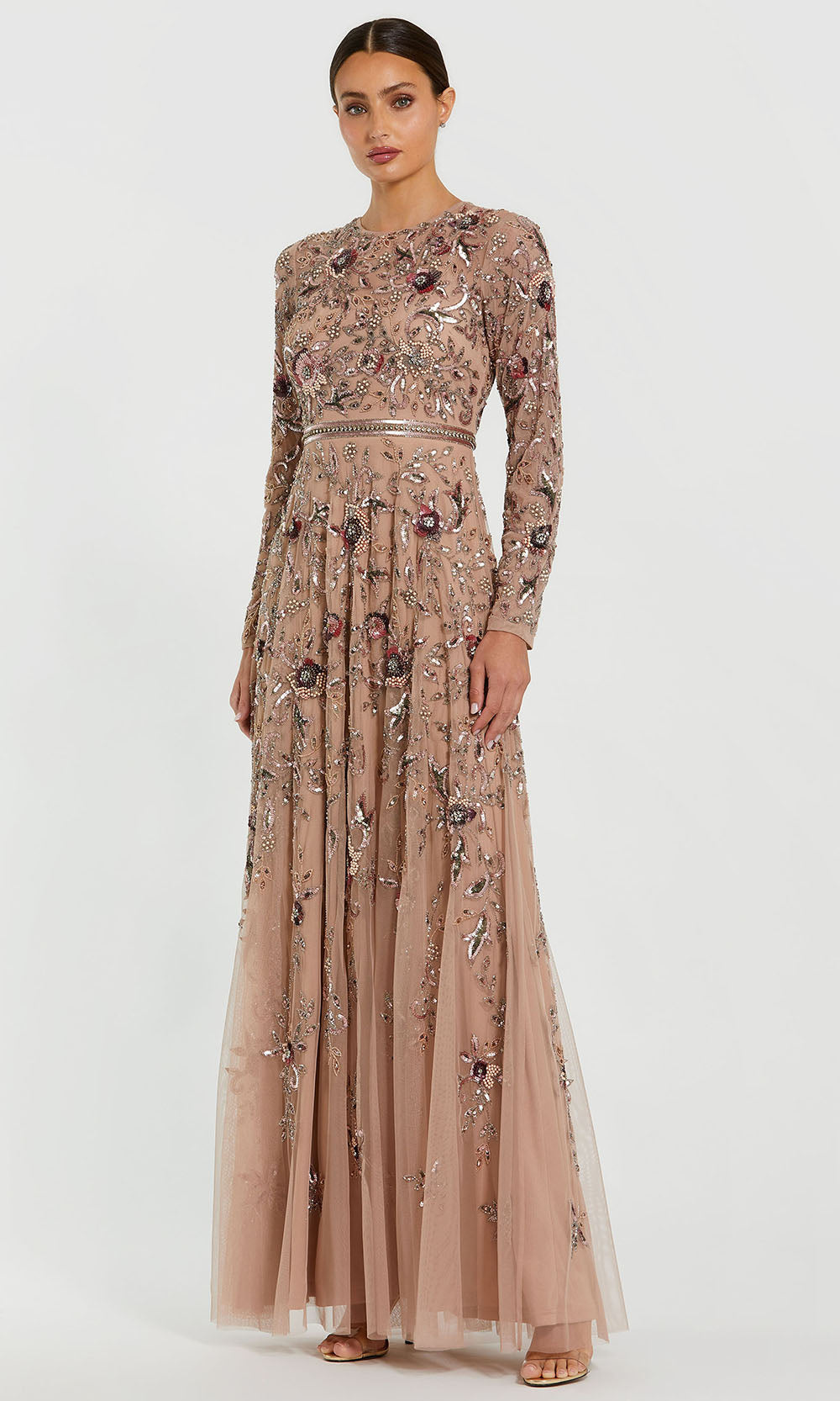 Mac Duggal 10093 - Floral Embellished Jewel Neck Gown Evening Dresses