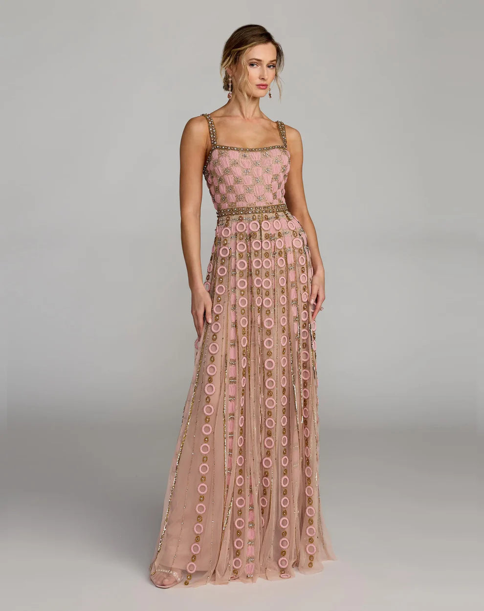 Mac Duggal 10106 - Square Neck Embellished Mesh Gown