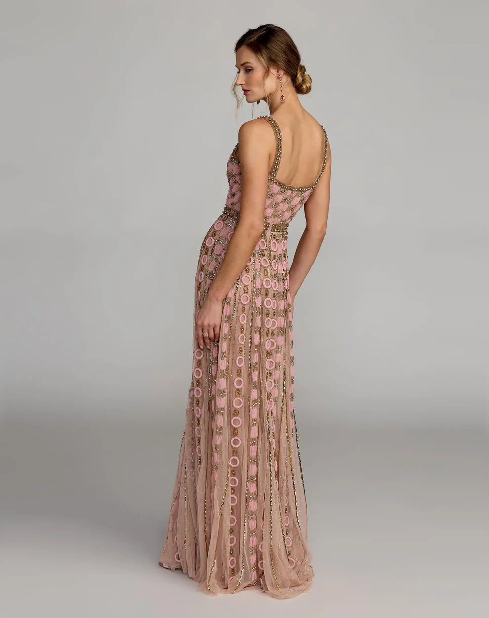 Mac Duggal 10106 - Square Neck Embellished Mesh Gown