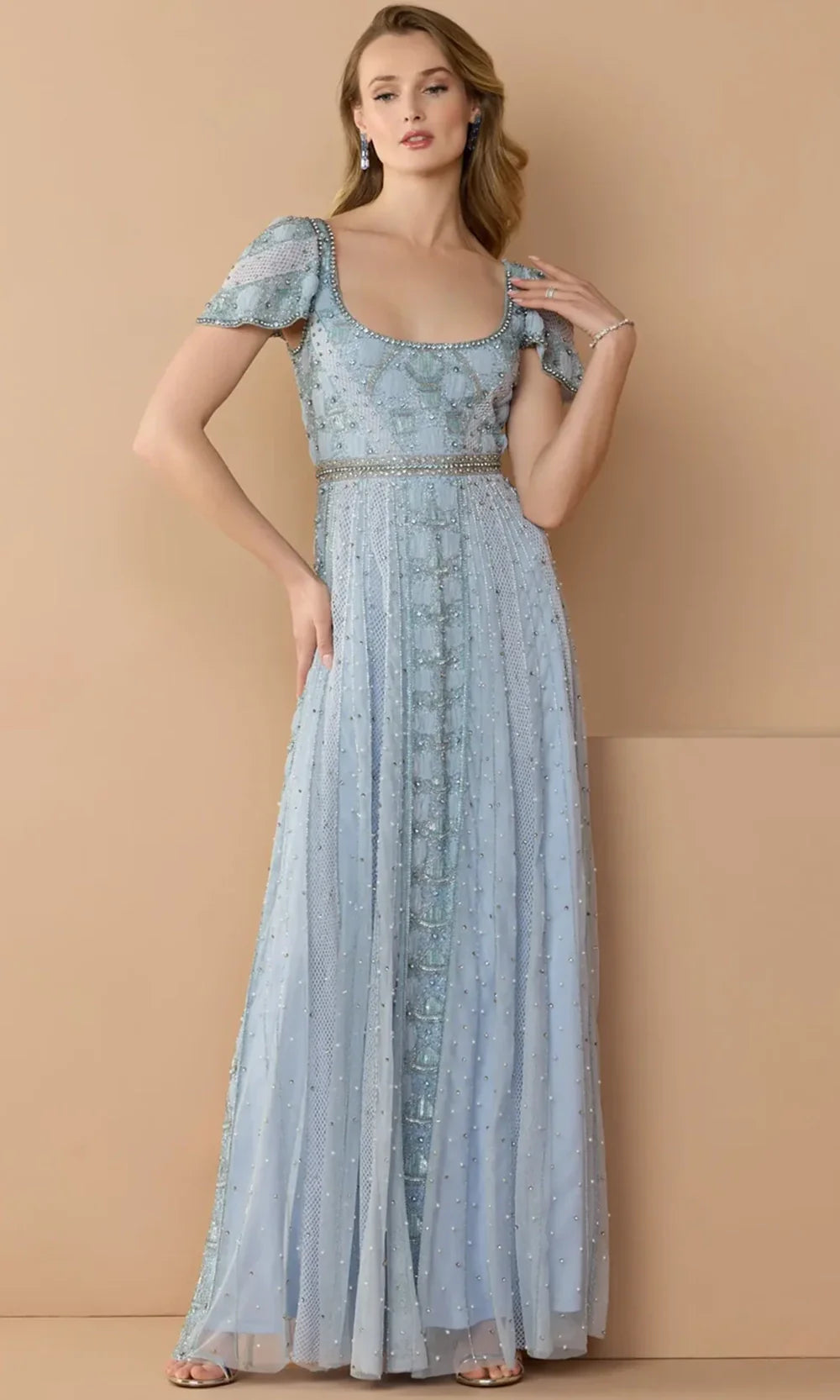 Mac Duggal 10116 - Scalloped Short Sleeve Embellished Mesh Gown Mother of the Bride Dresses