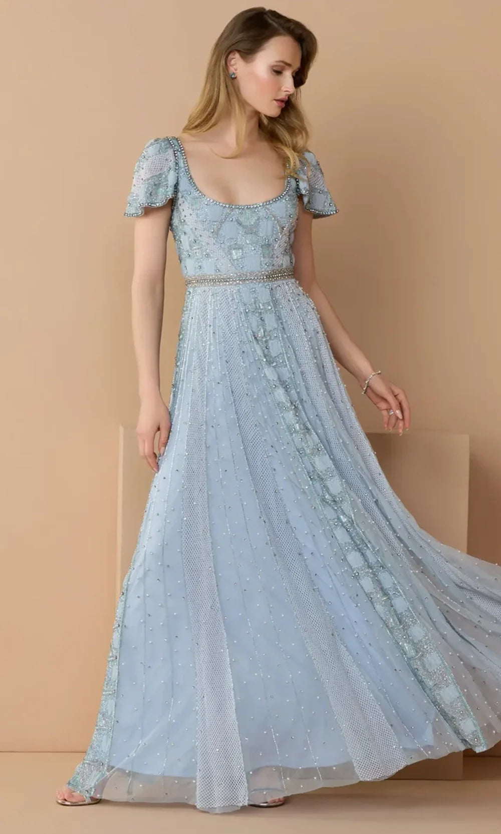 Mac Duggal 10116 - Scalloped Short Sleeve Embellished Mesh Gown Mother of the Bride Dresses