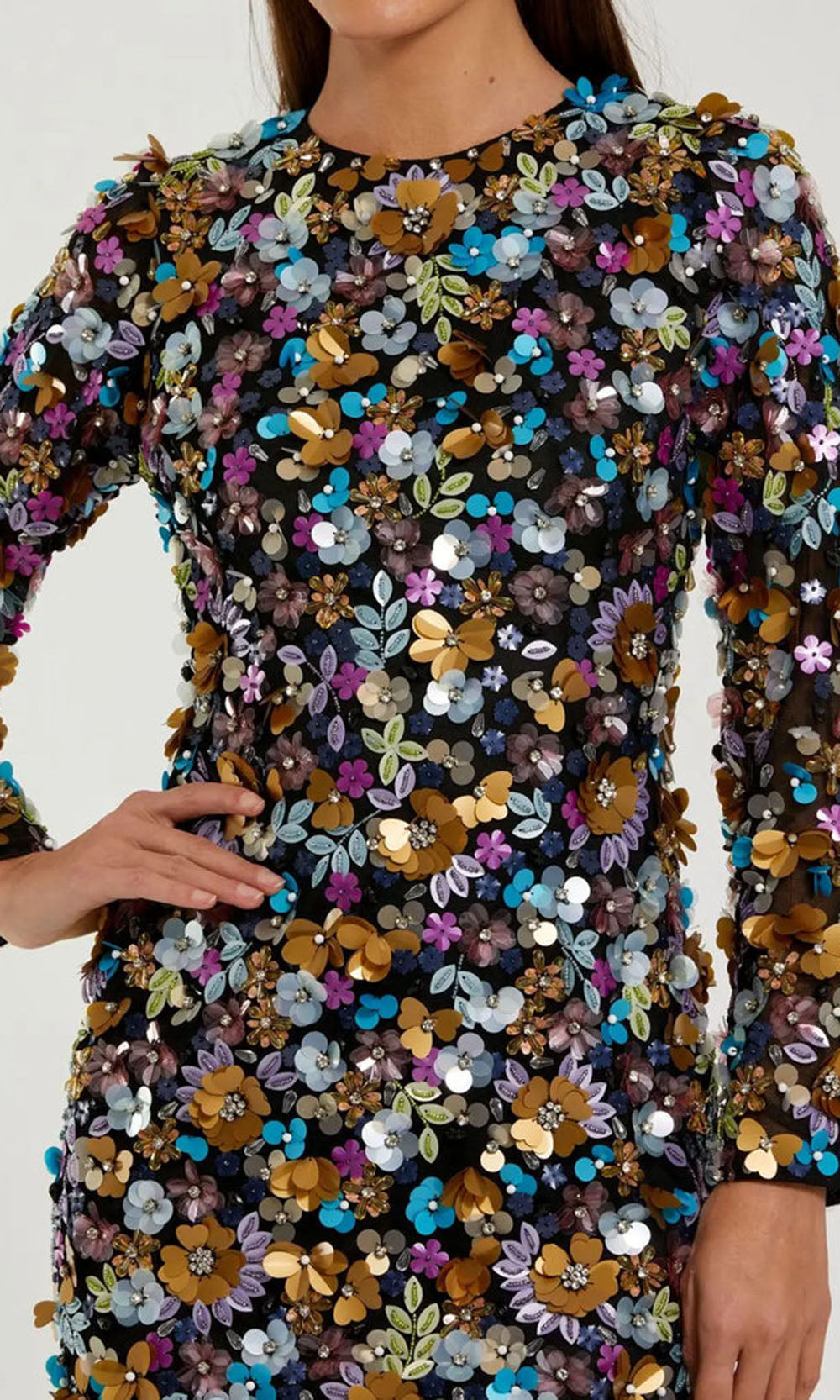 Mac Duggal 10124 - Jewel Neck Multicolor Floral Cocktail Dress Party Dresses in Black and Multi