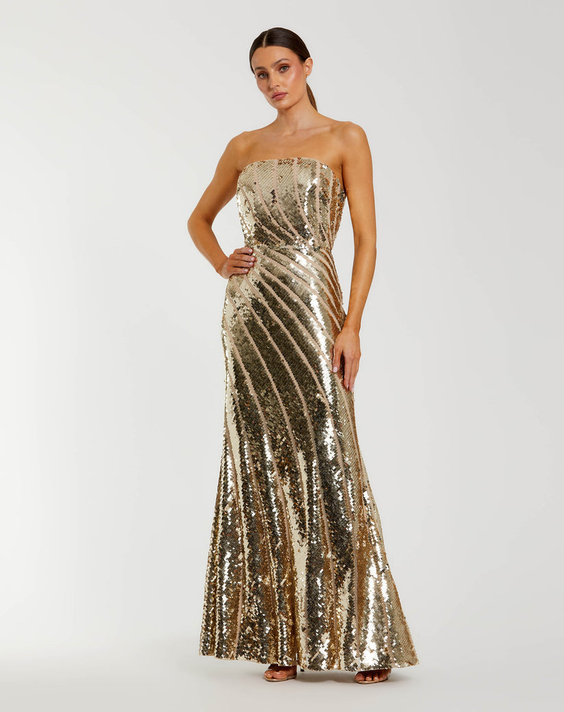 Mac Duggal 10130 - Sequin Pattern Straight Neckline Evening Dress Formal Gowns in Gold