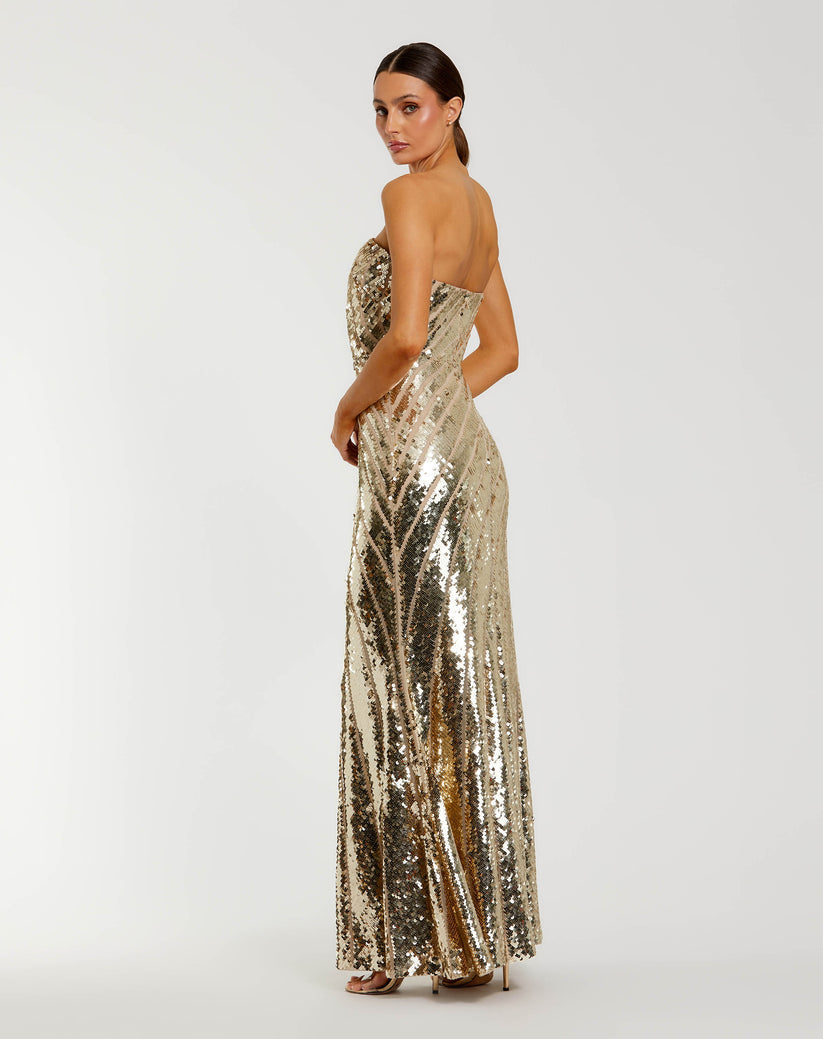 Mac Duggal 10130 - Sequin Pattern Straight Neckline Evening Dress Formal Gowns in Gold