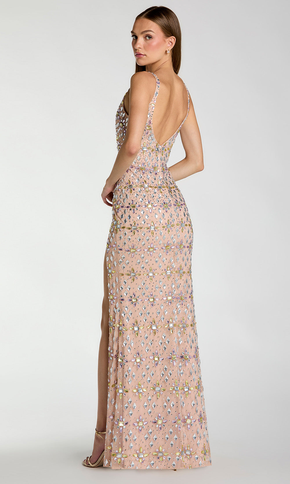 Mac Duggal 10155 - Sleeveless V-Back Jeweled Gown Prom Dresses in Pink
