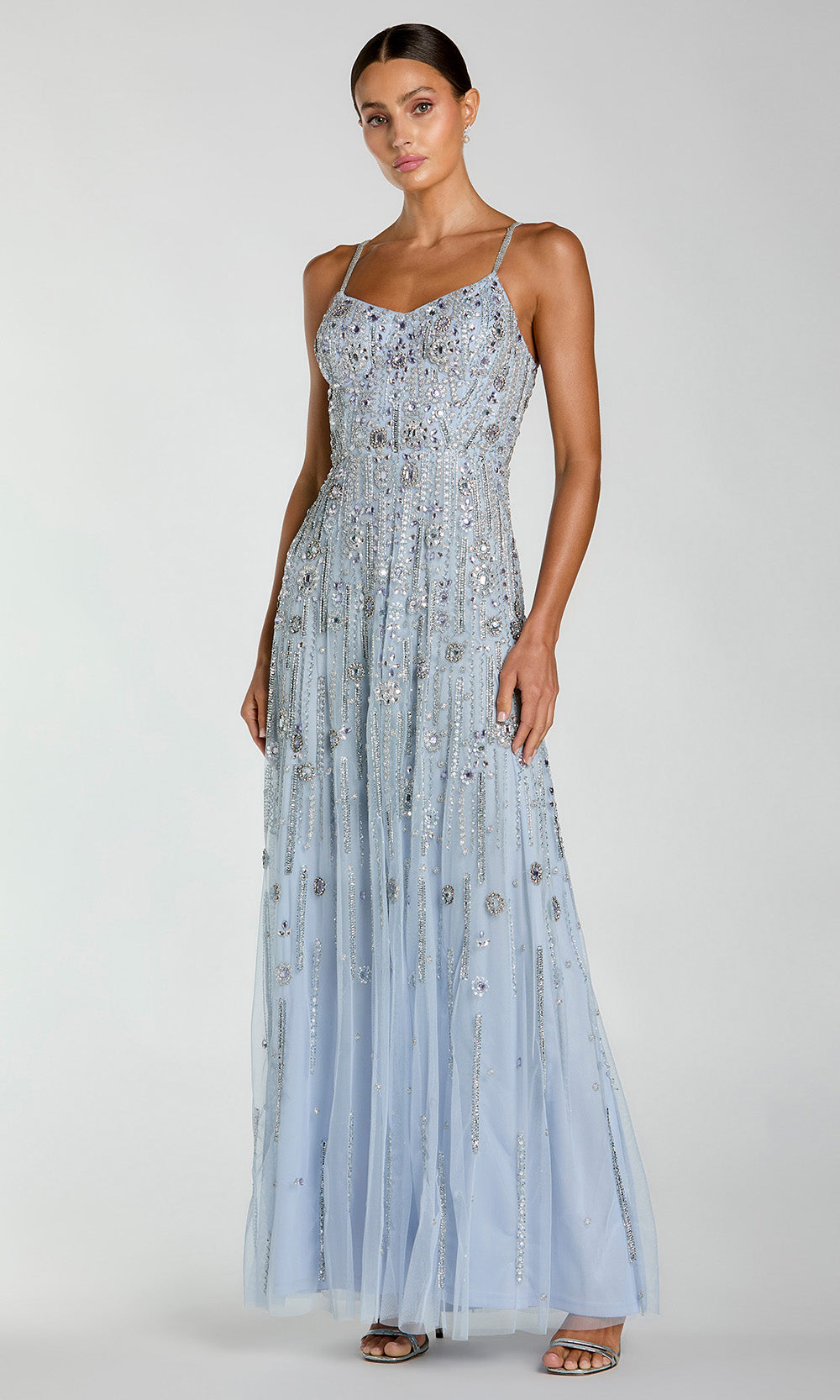 Mac Duggal 10157 - Spaghetti Strap Beaded A-Line Gown Prom Dresses in In Power Blue